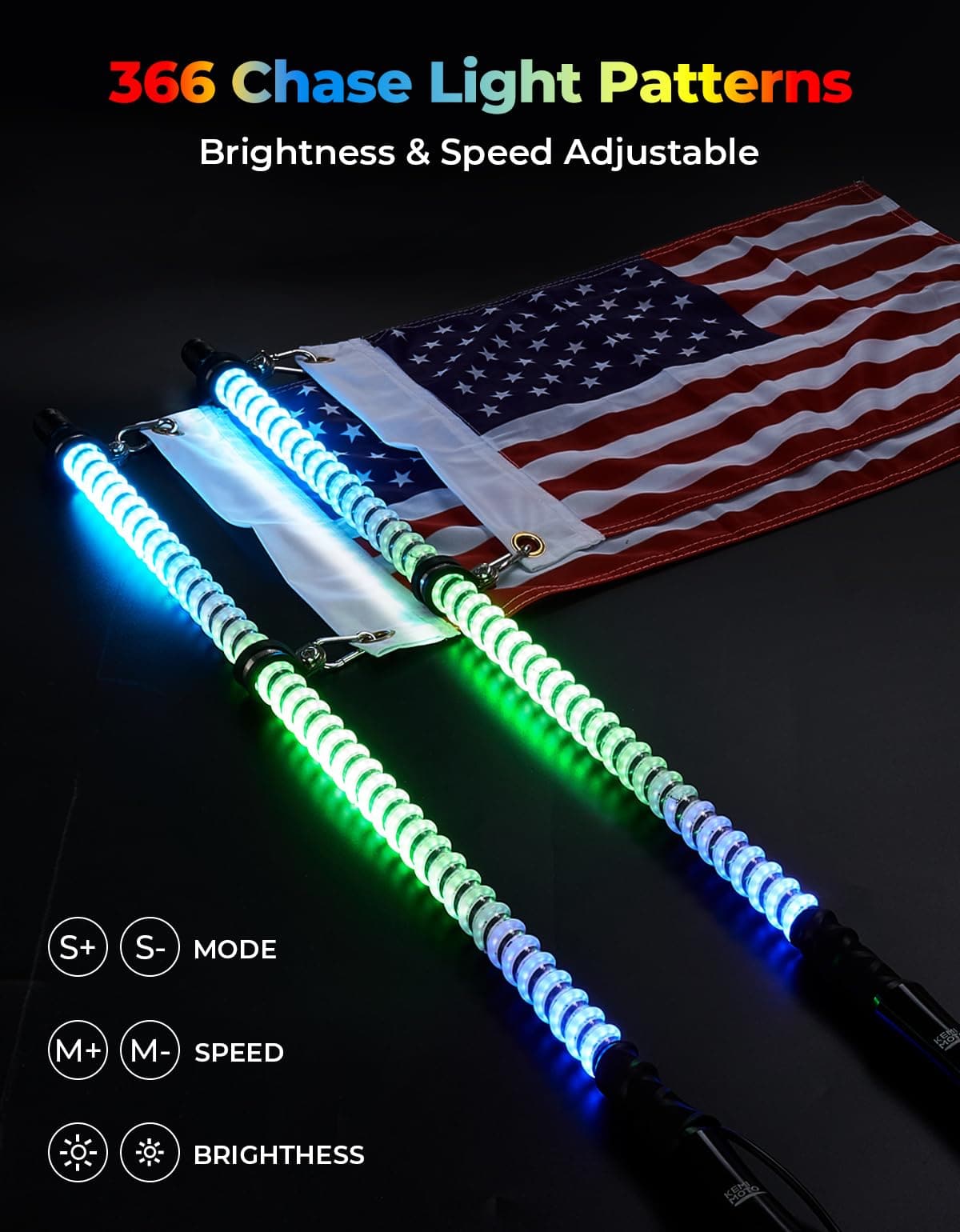 Photo of 3FT COB Whip Lights & RGB Rock Light Kit for UTV ATV Jeep by Kemimoto - Premium for UTVs / Side by Sides
