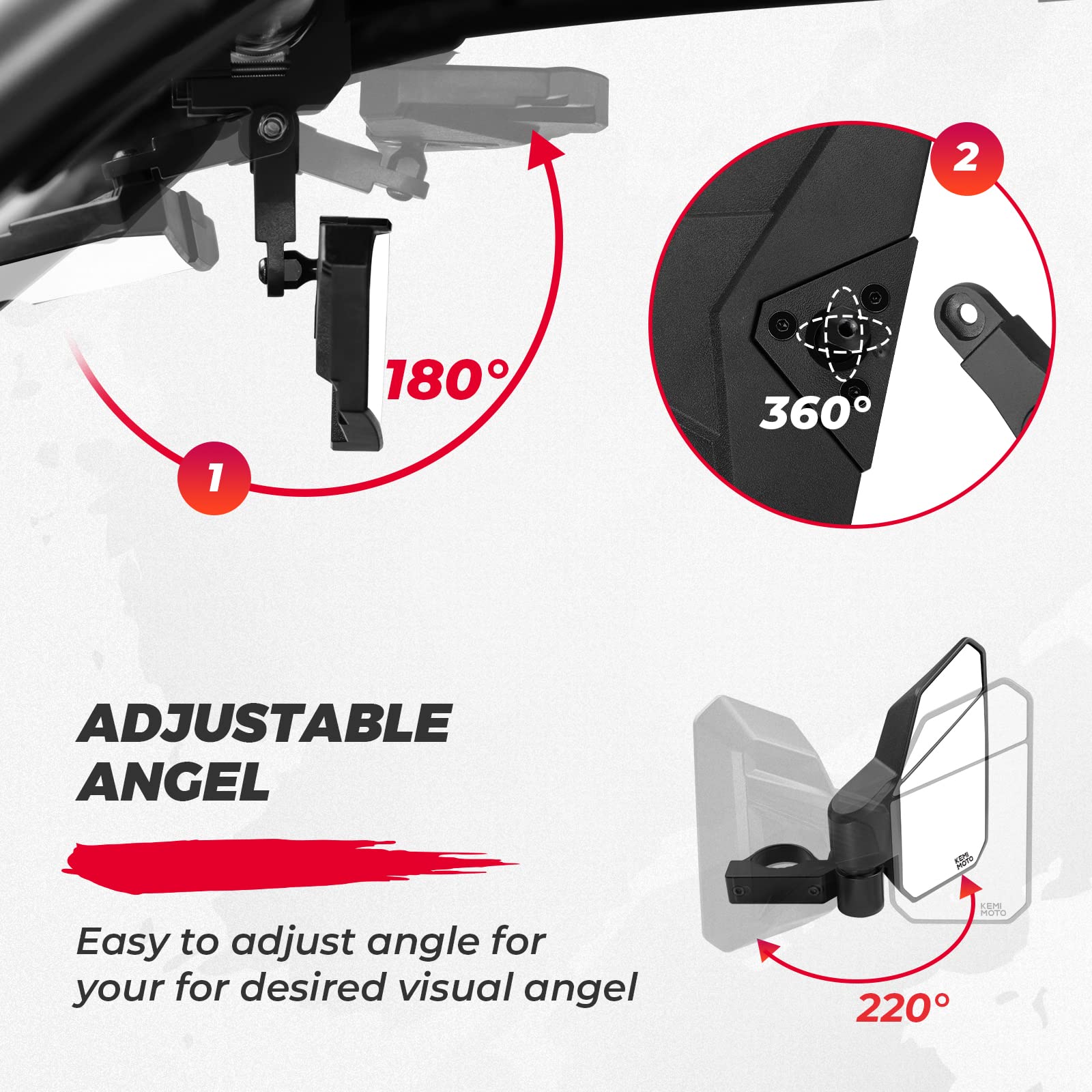 Photo of UTV Side Mirrors and Center Mirror for Can Am Maverick X3/ RZR w/ 1.6"-2" Roll Bar by Kemimoto - Premium for UTVs / Side by Sides