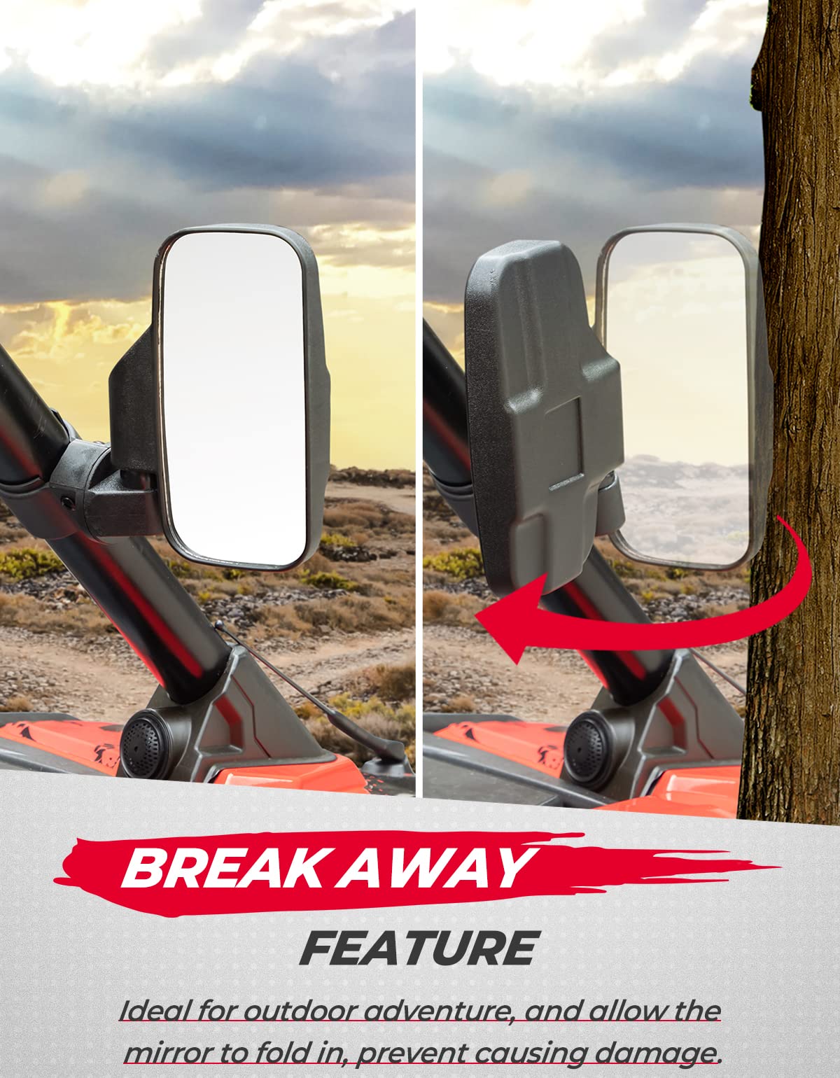 Photo of UTV 1.75" / 2" Side View High Impact Convex Mirror for Yamaha Rhino by Kemimoto - Premium for UTVs / Side by Sides