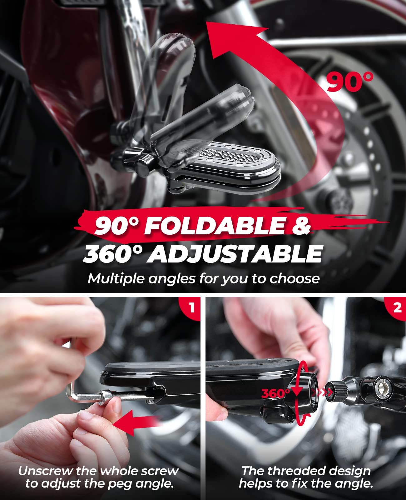 Photo of Motorcycle Highway Pegs for 1.25" Engine Guard by Kemimoto - Premium for UTVs / Side by Sides