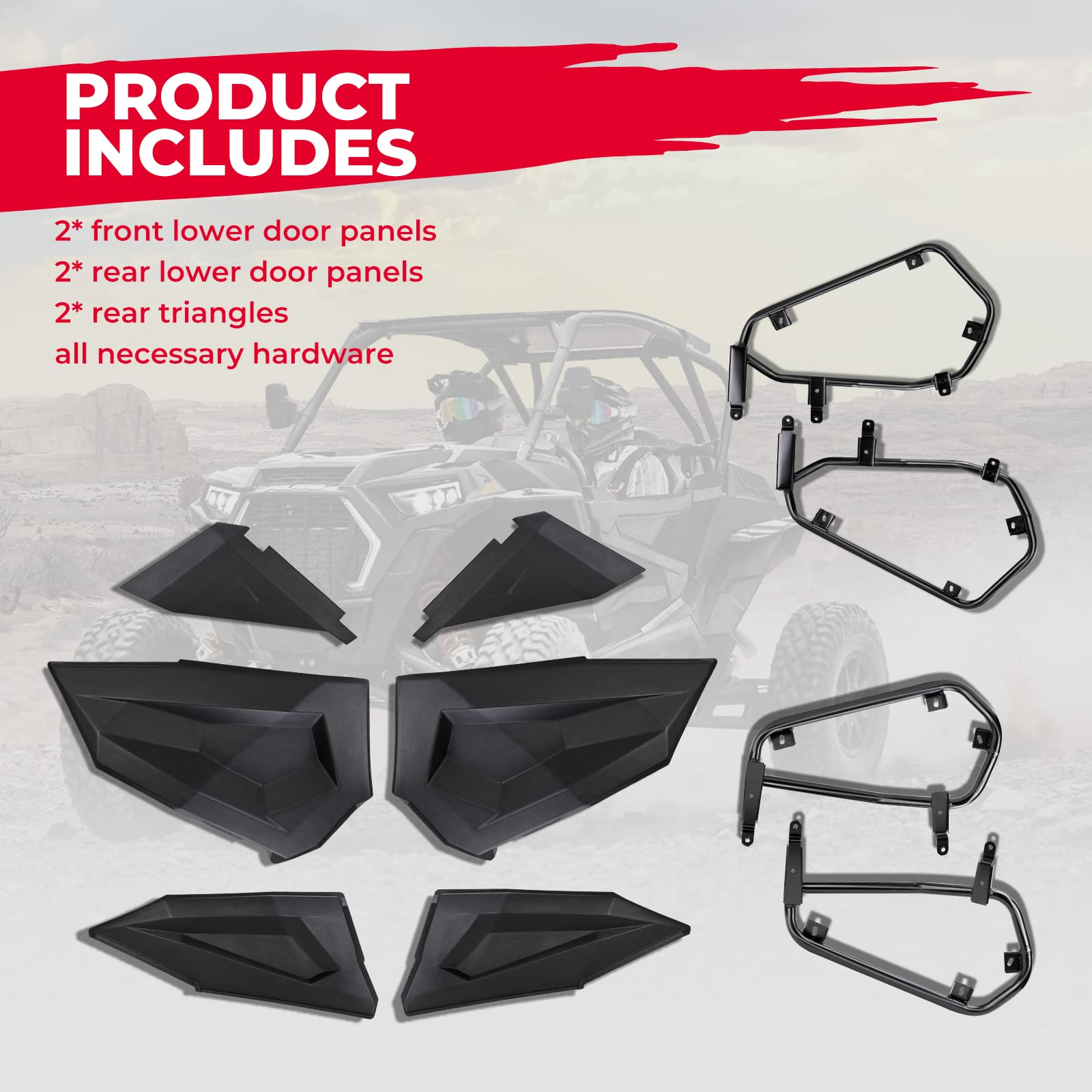 Photo of Lower Doors Panel Inserts For Polaris RZR XP4 1000 2014-2023 (4 Doors) by Kemimoto - Premium for UTVs / Side by Sides
