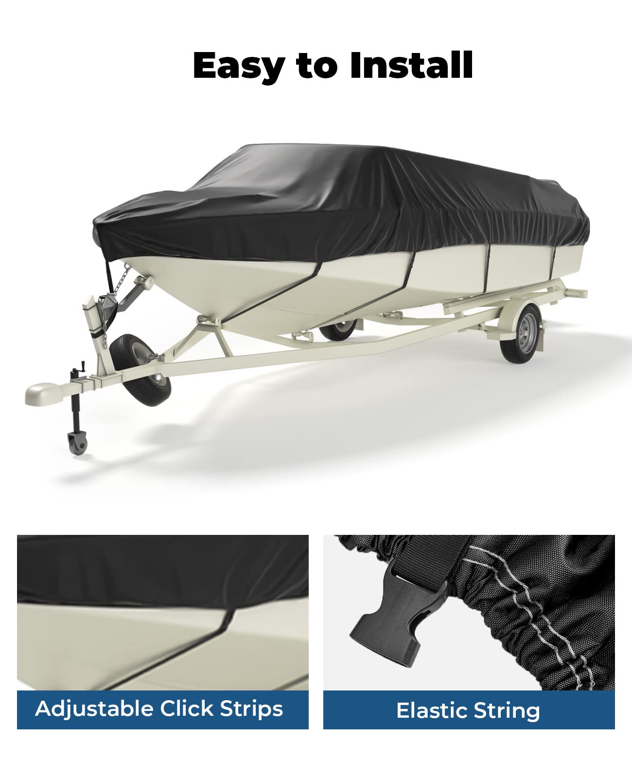 Photo of Trailerable Boat Covers 600D, Waterproof Fit V-Hull by Kemimoto - Premium for UTVs / Side by Sides
