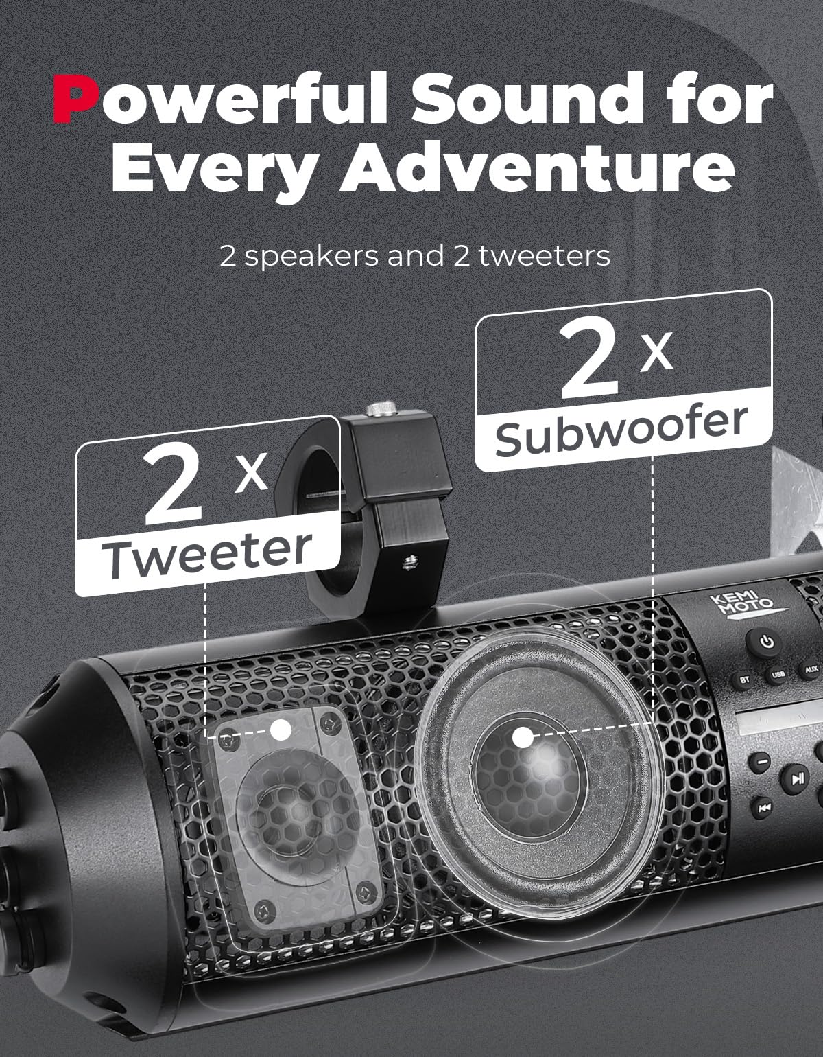 Photo of UTV RGB Bluetooth Sound Bar & T-bracket (2PCS) by Kemimoto - Premium for UTVs / Side by Sides
