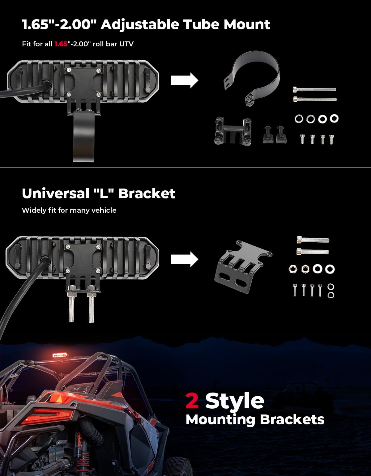 Photo of UTV Universial LED Chase Brake Tail Lights for RZR Ranger Maverick X3 by Kemimoto - Premium for UTVs / Side by Sides