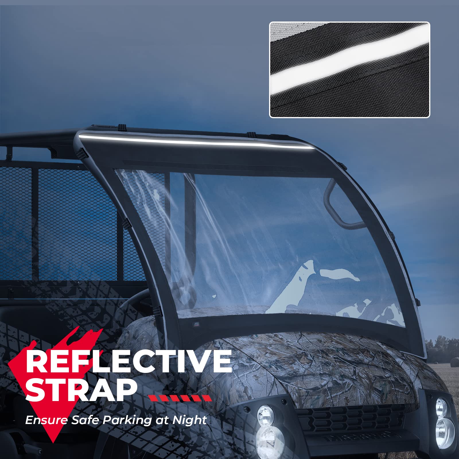 Photo of 600D Oxford Fabric Front Windshield for Kawasaki Mule 610 600 SX 600 by Kemimoto - Premium for UTVs / Side by Sides