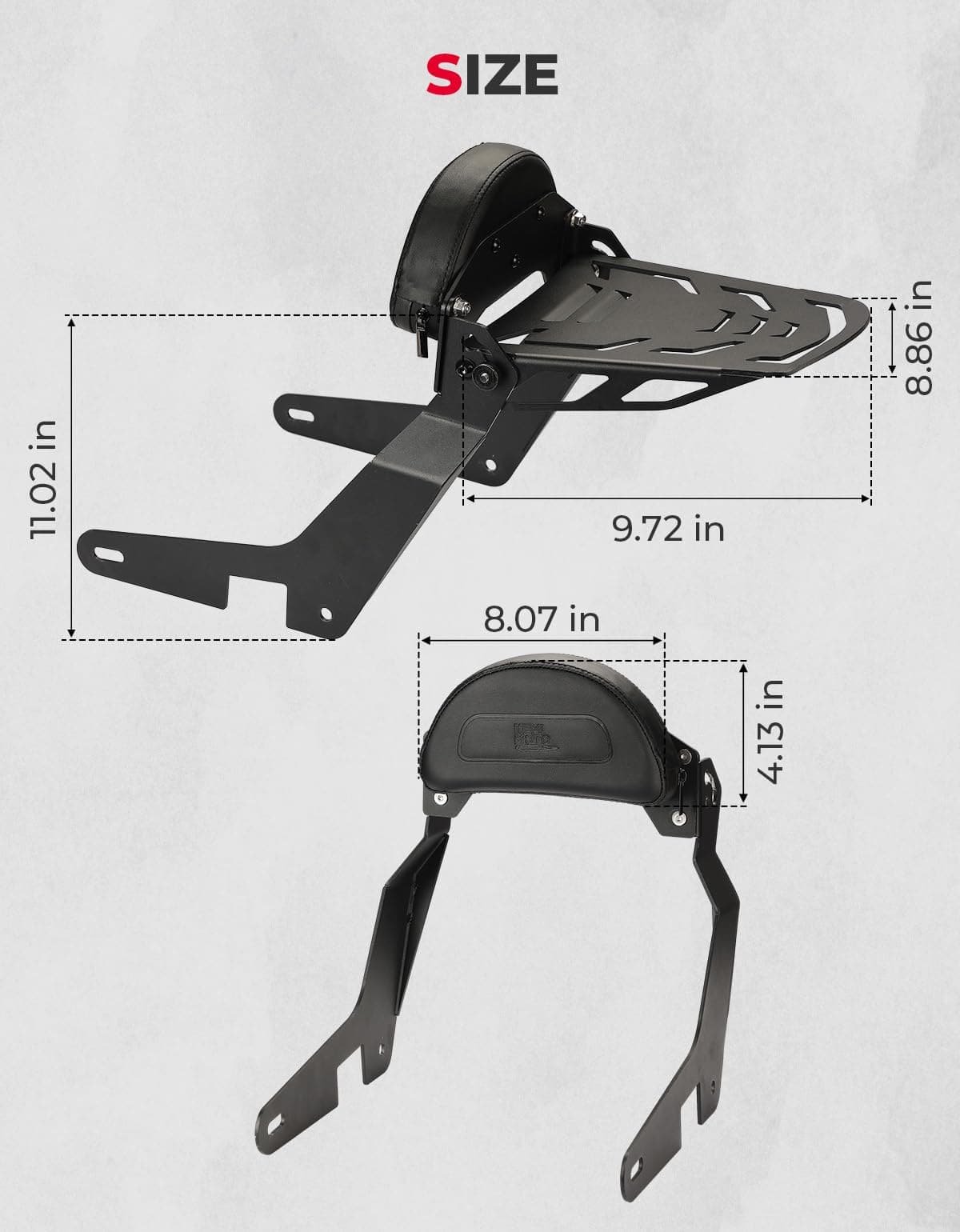 Photo of Passenger Backrest Sissy Bar with Luggage Rack and Docking Hardware Kits by Kemimoto - Premium for UTVs / Side by Sides