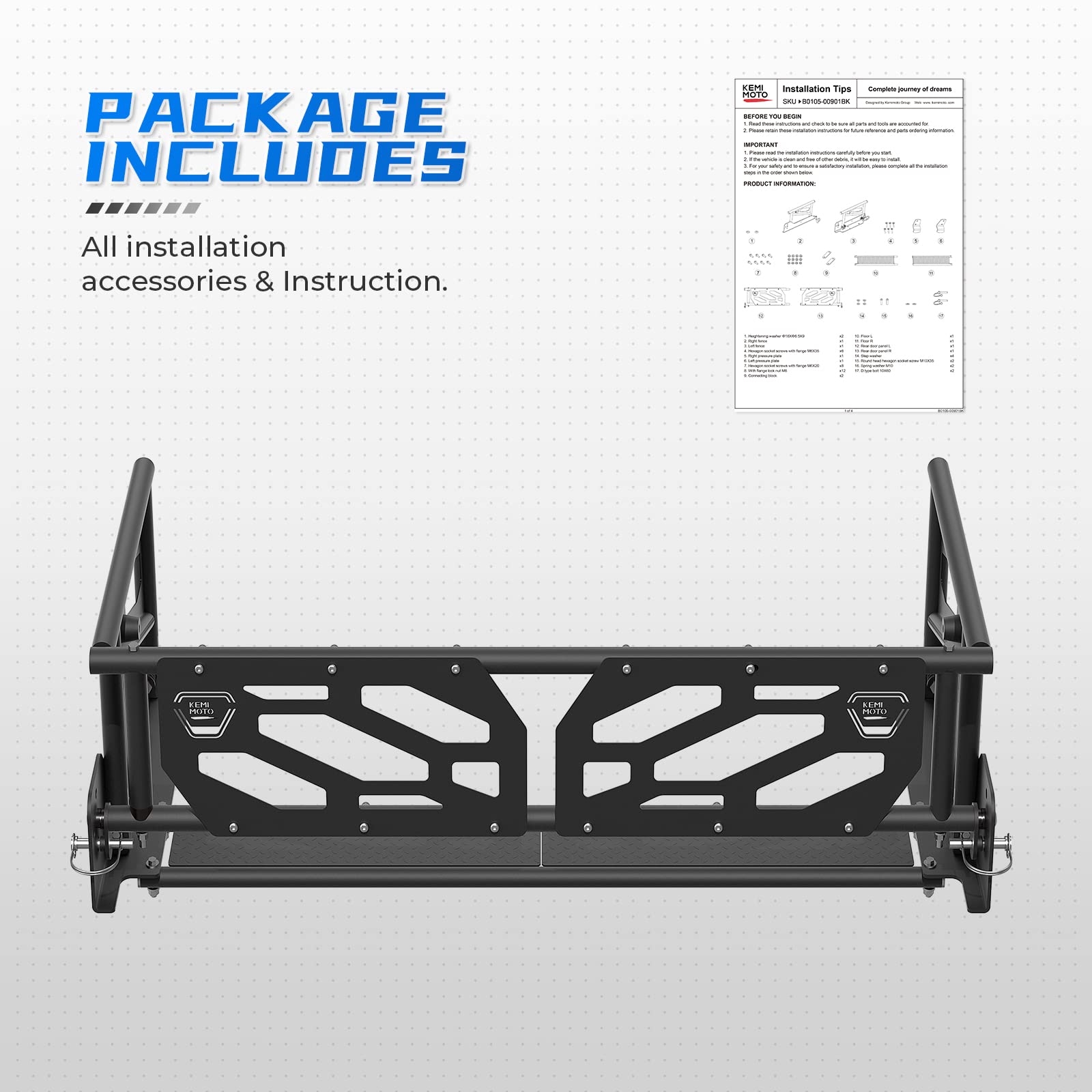 Photo of Rear Cargo Bed Extender for Pioneer 1000-5 700-4 2016-2024 by Kemimoto - Premium for UTVs / Side by Sides