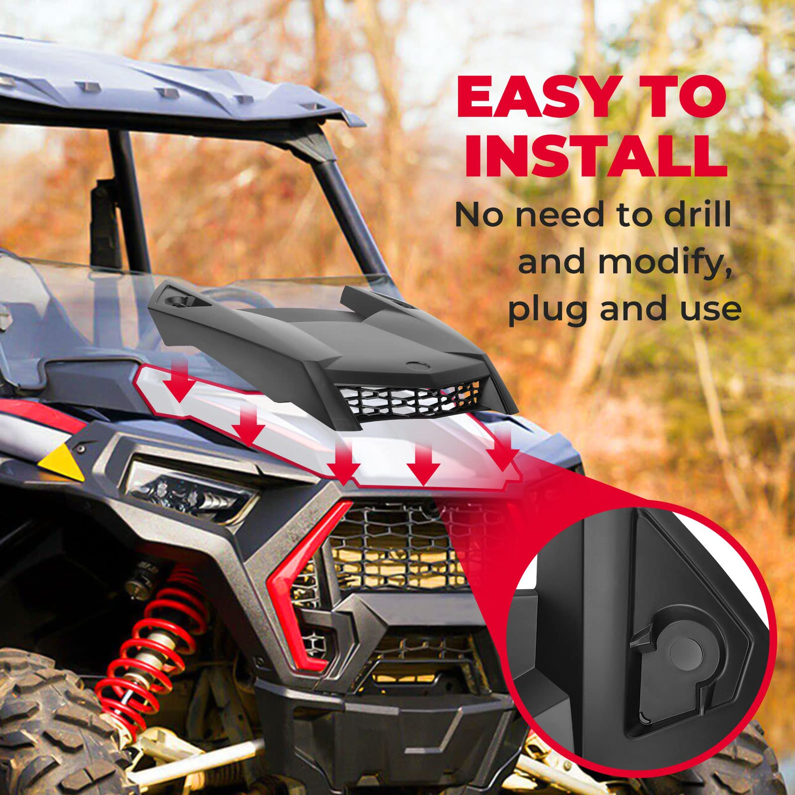 Photo of Kemimoto Hood Scoop Replacement Air Intake Cover Kit for Polaris RZR XP 1000 by Kemimoto - Premium for UTVs / Side by Sides