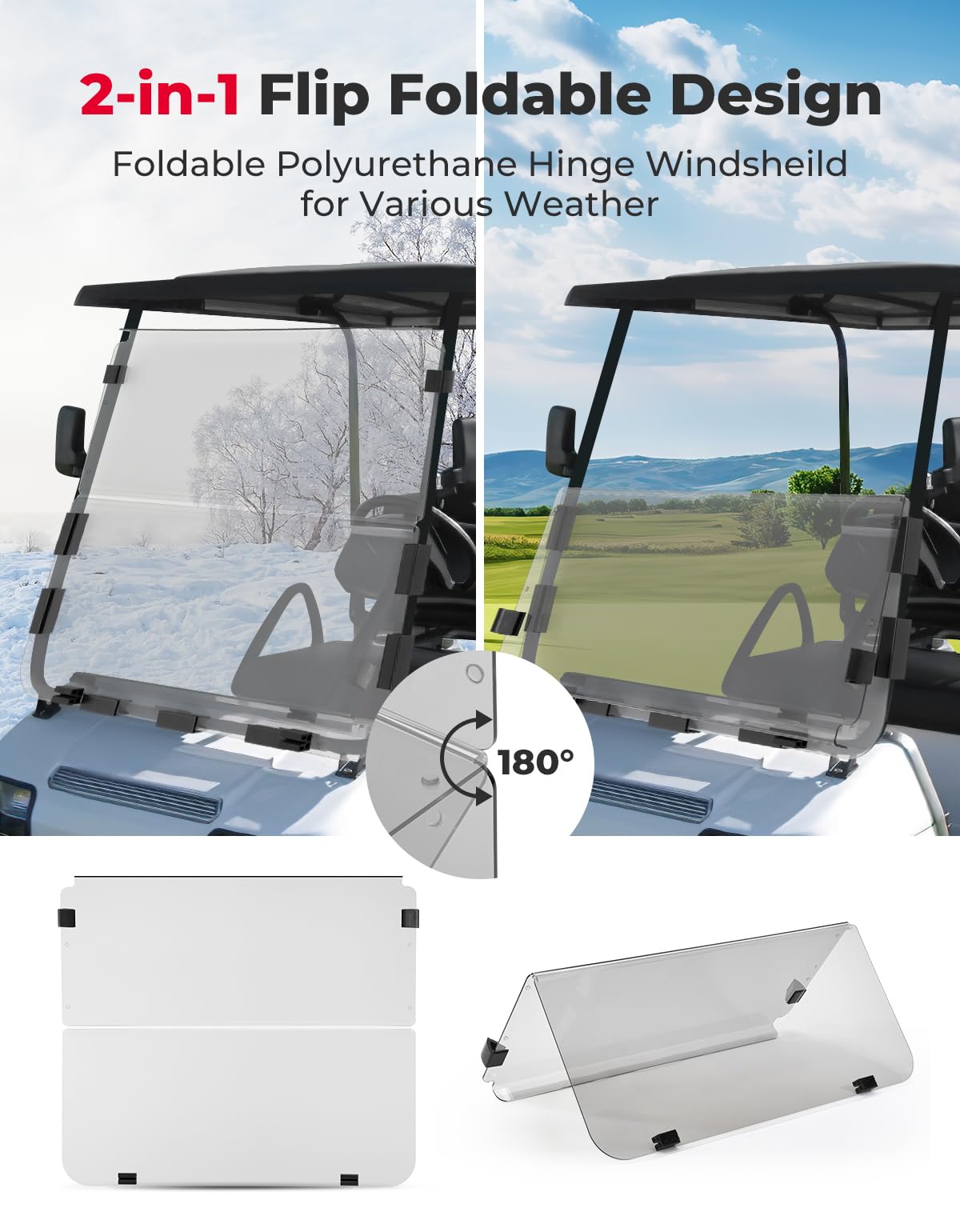 Photo of Kemimoto Foldable Golf Cart Windshield for Club Car DS (1982-2000) by Kemimoto - Premium for UTVs / Side by Sides