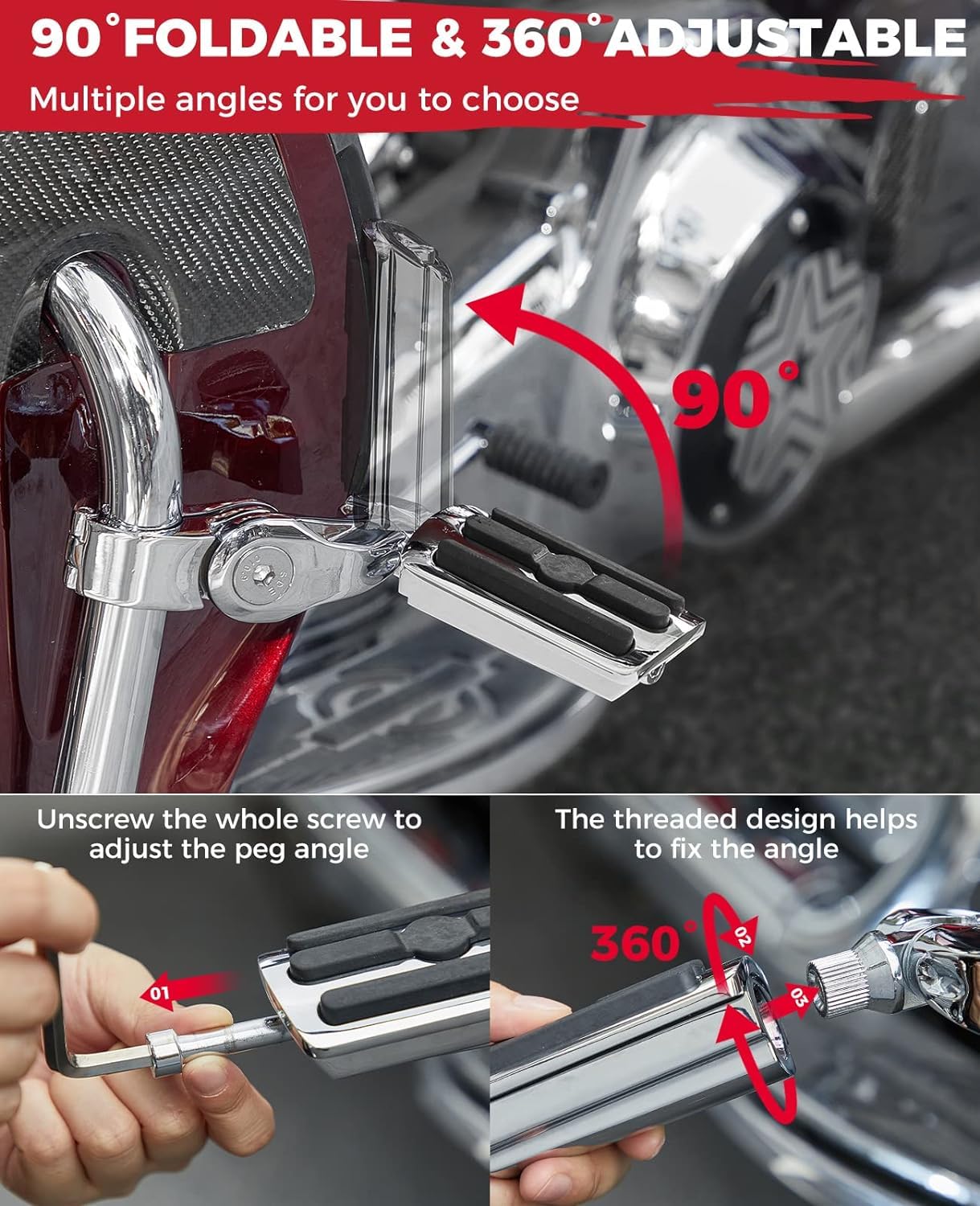 Photo of Motorcycle Highway Pegs for Road Glide Street Glide Electra Glide Road King by Kemimoto - Premium for UTVs / Side by Sides
