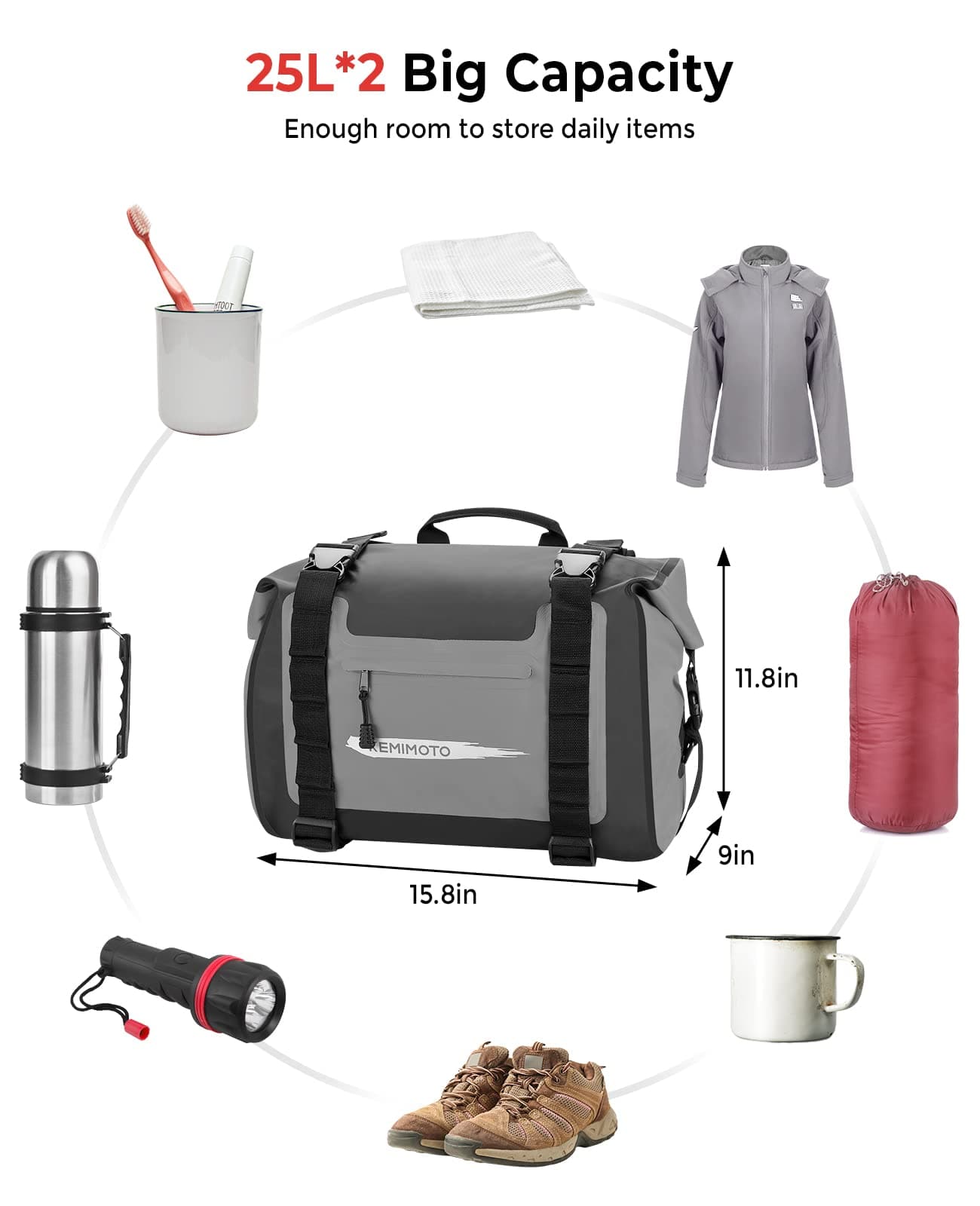 Photo of Luggage Bag, Waterproof Saddle Bags Side Bags for Motorbike Travel (25L*2) by Kemimoto - Premium for UTVs / Side by Sides