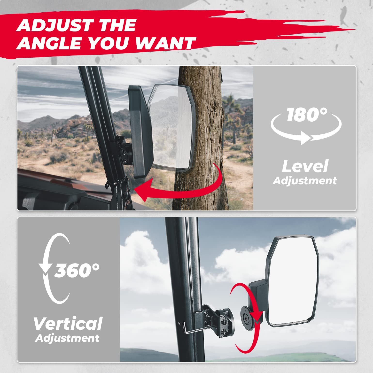 Photo of Upgraded UTV Wider Pro-Fit Side Mirrors for Polaris / Can-Am (1 pair) by Kemimoto - Premium for UTVs / Side by Sides