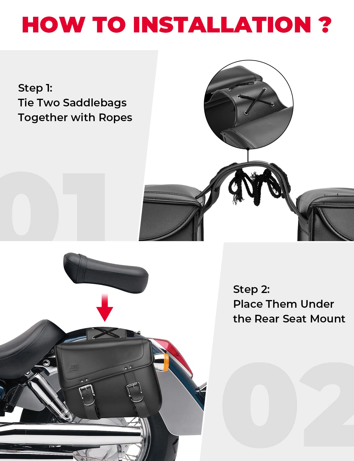 Photo of Motorcycles 30L Large Capacity PU Leather Saddle Bags by Kemimoto - Premium for UTVs / Side by Sides