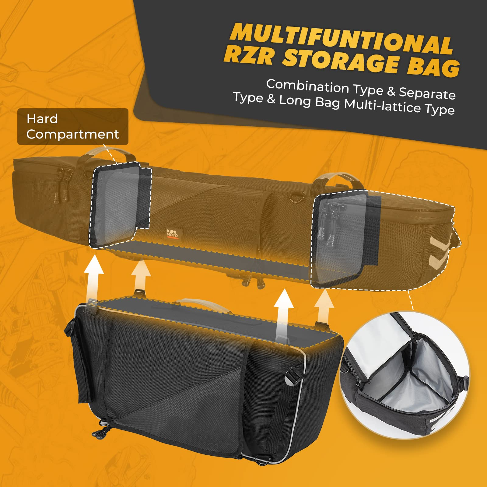 Photo of Upgraded 1680D Rear Cargo Bag for Polaris RZR XP 1000 2014-2023 by Kemimoto - Premium for UTVs / Side by Sides