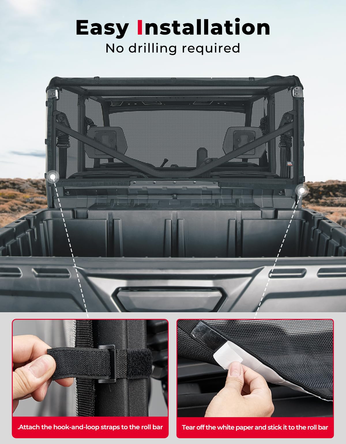 Photo of Rear Ventilated Window Nets for Can-Am Defender HD10|9|8|7|5 by Kemimoto - Premium for UTVs / Side by Sides