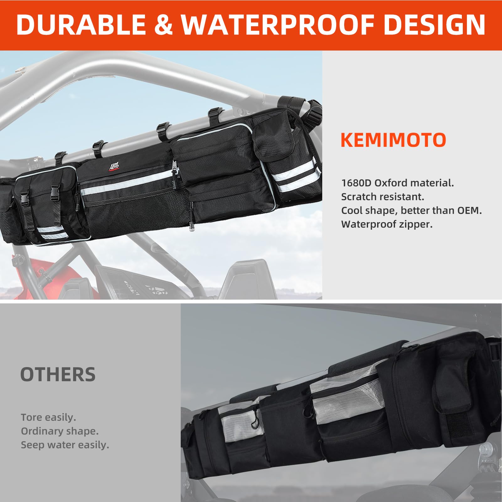 Photo of Universal UTV Roll Cage Organizer for Polaris Ranger RZR/ Pioneer Talon by Kemimoto - Premium for UTVs / Side by Sides