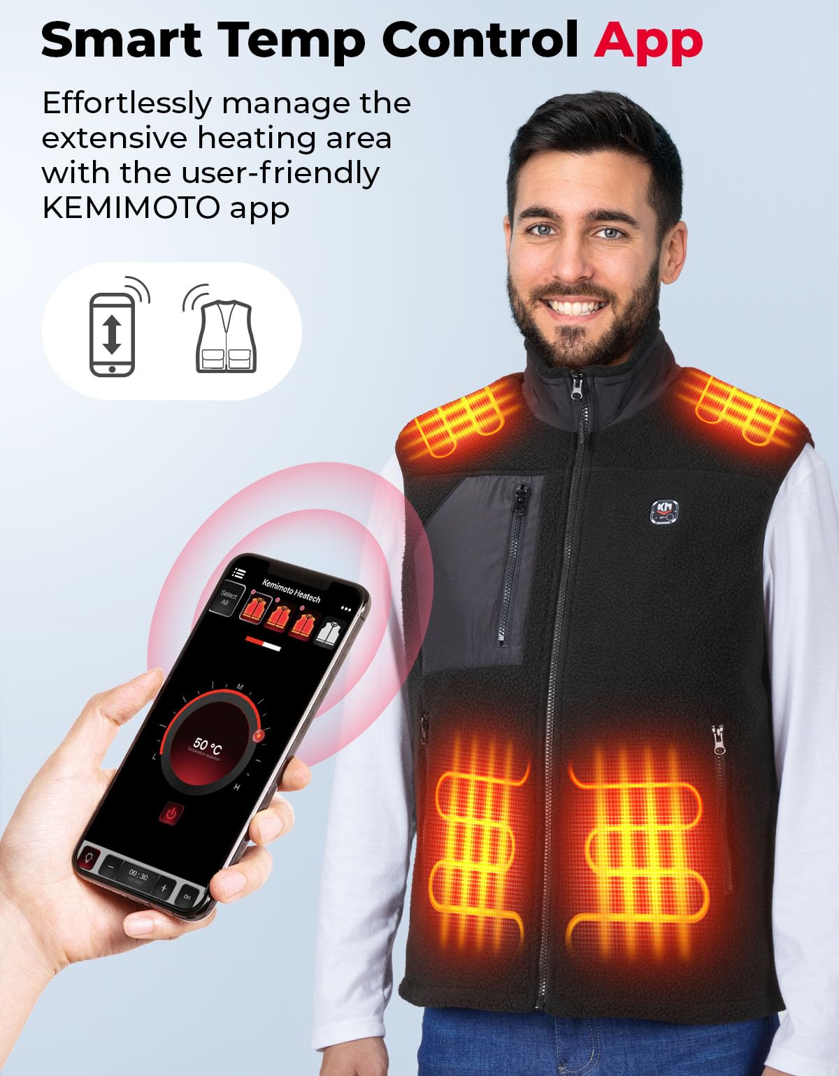 Photo of Heated Vest by Voice and APP Temp Control with Battery Pack by Kemimoto - Premium for UTVs / Side by Sides