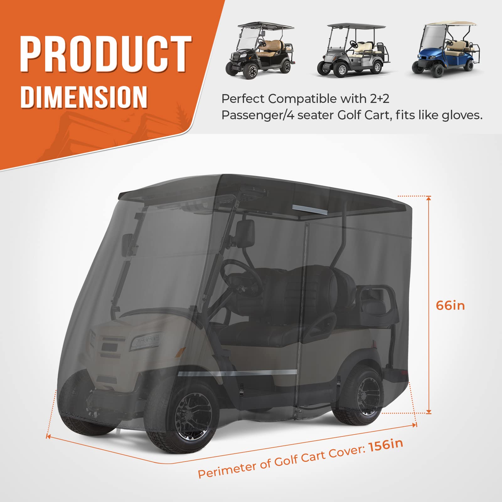 Photo of Golf Cart Cover 2 Passenger/ 4 Passenger for EZGO/ Club Car/ Drive/ ICON by Kemimoto - Premium for UTVs / Side by Sides