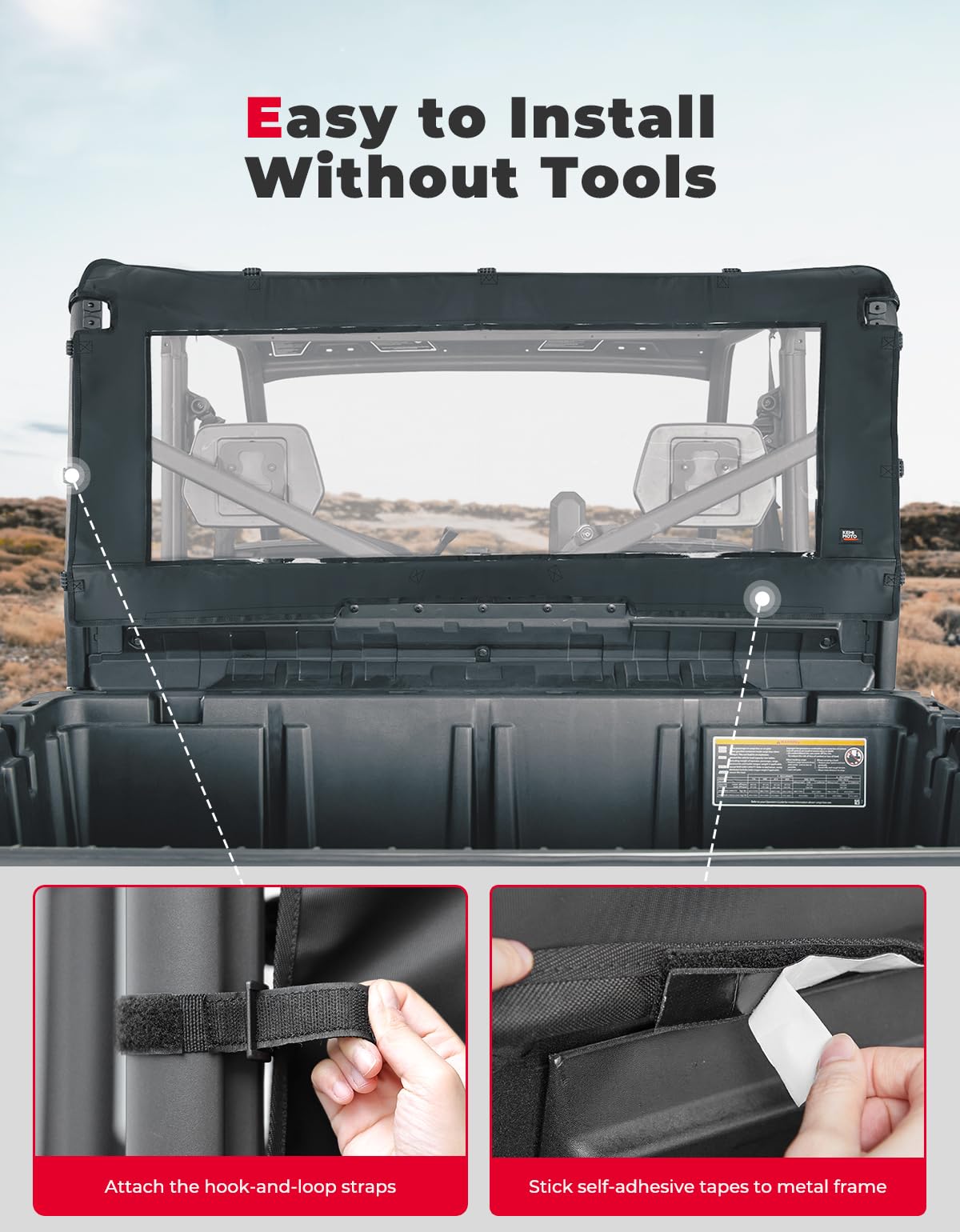 Photo of Fabric Soft Rear Windshield for Can-Am Defender HD10|9|8|7|5 by Kemimoto - Premium for UTVs / Side by Sides