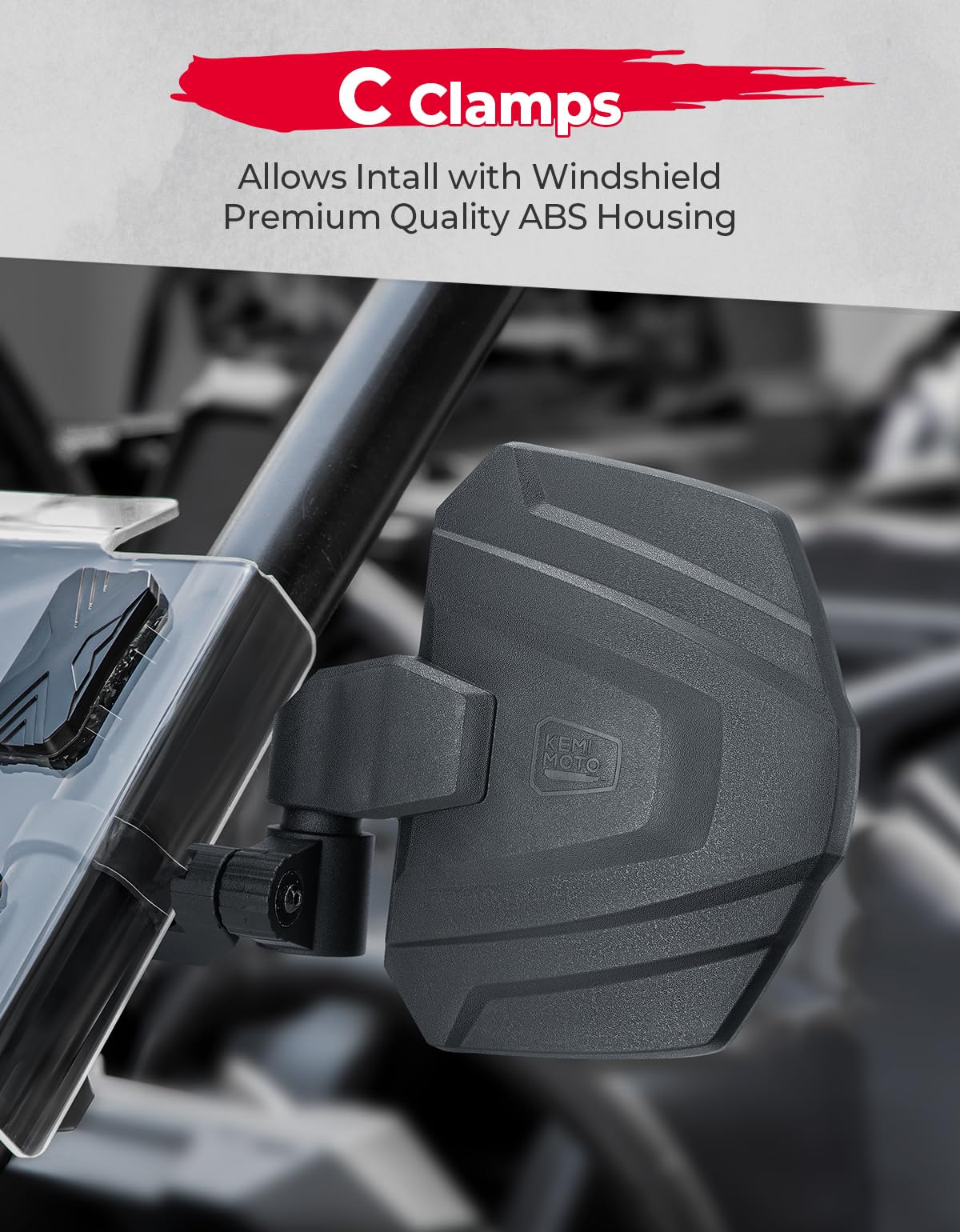 Photo of UTV Universal Large View Side Mirrors for 1.65"-2" Roll Bar by Kemimoto - Premium for UTVs / Side by Sides