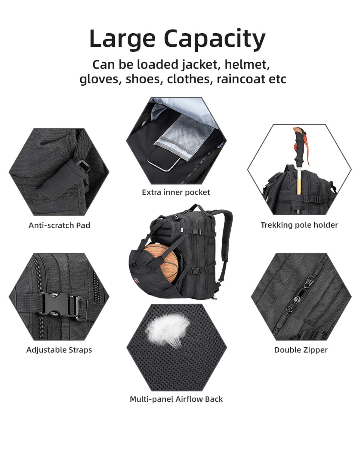 Photo of Motorcycle 37L Helmet Backpack with USB-charge Port by Kemimoto - Premium for UTVs / Side by Sides