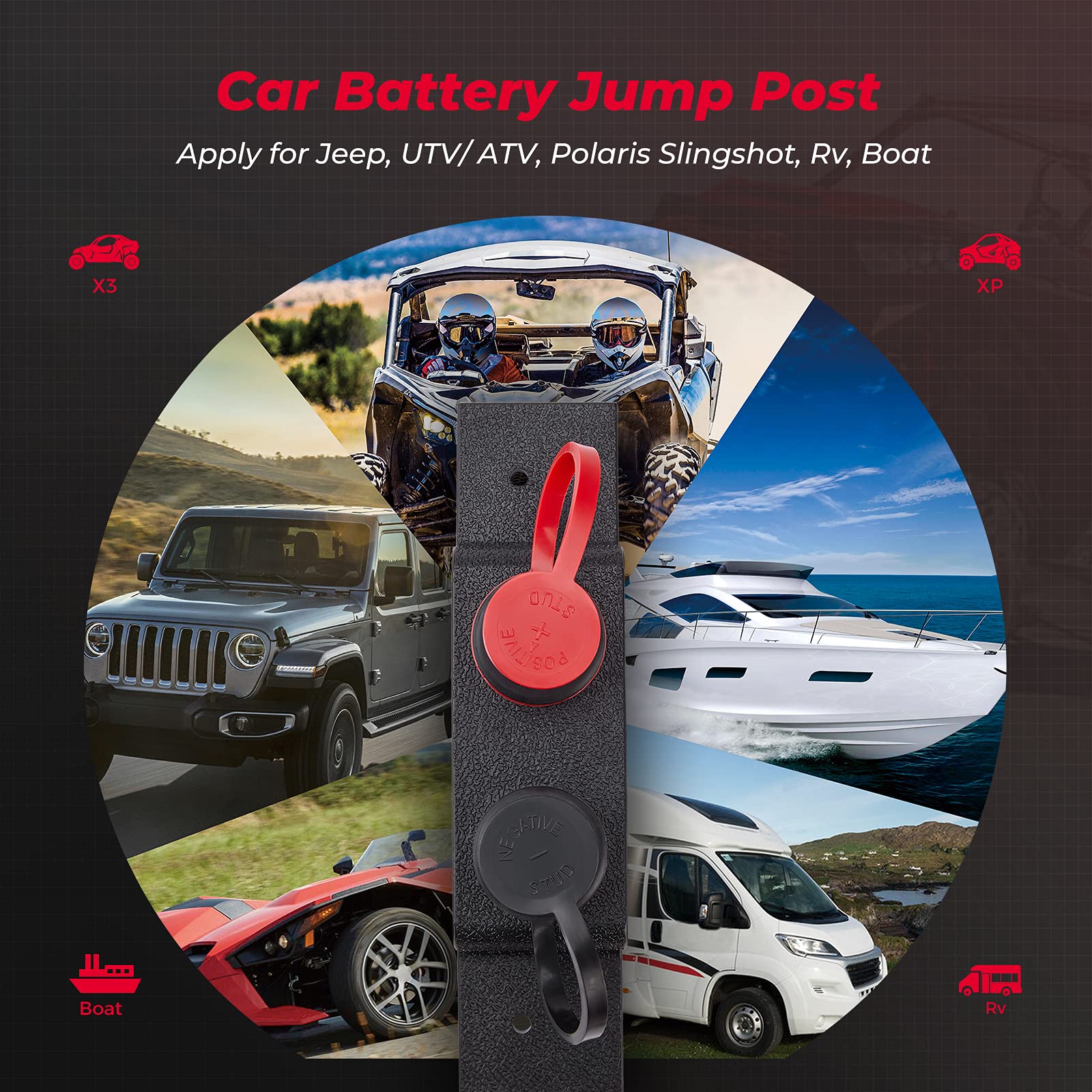 Photo of Universal Battery Jump Post Starter Terminal Relocation Kit for Can-Am Maverick X3, Polaris by Kemimoto - Premium for UTVs / Side by Sides