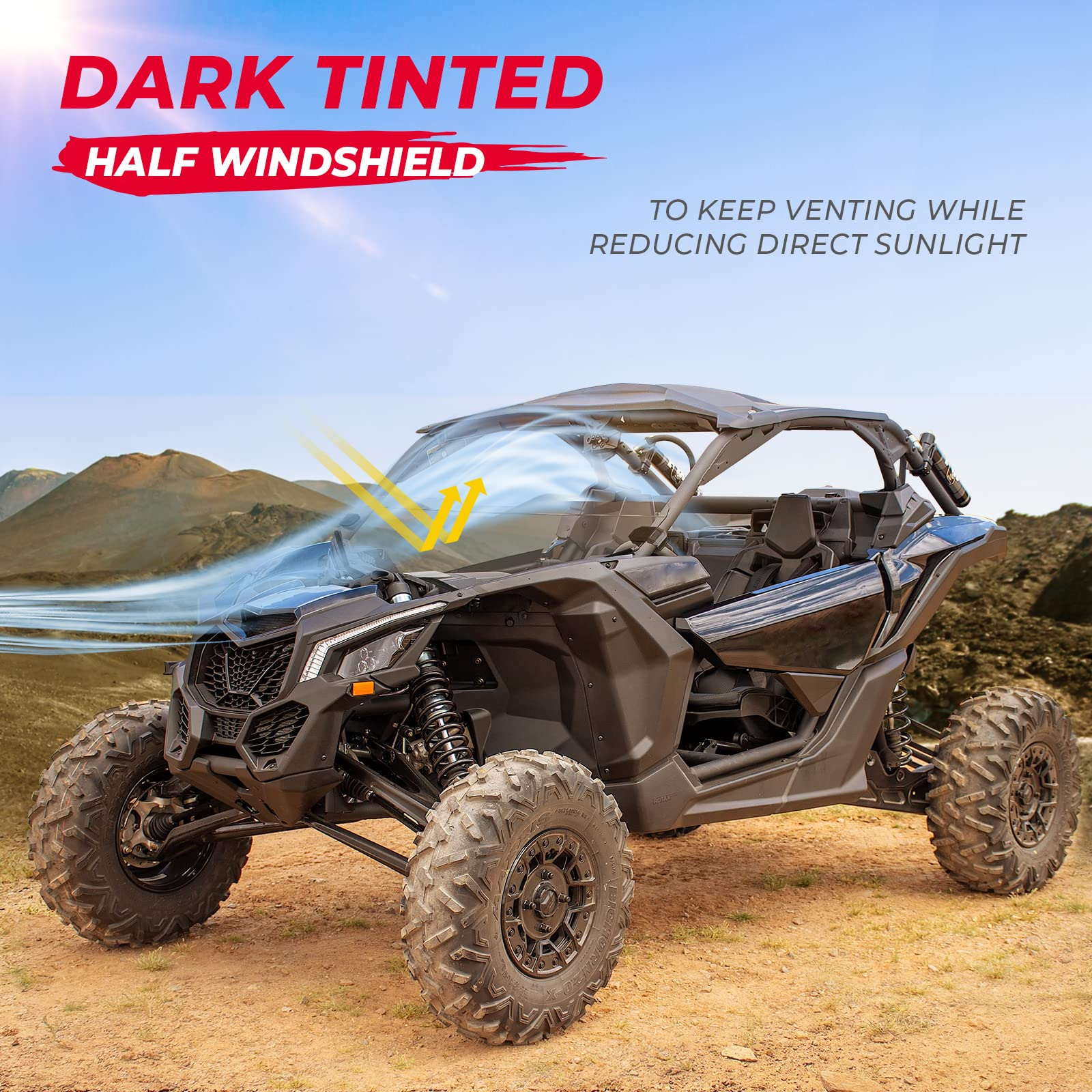 Photo of Kemimoto Front Half Windshield for Can-Am Maverick X3 by Kemimoto - Premium for UTVs / Side by Sides