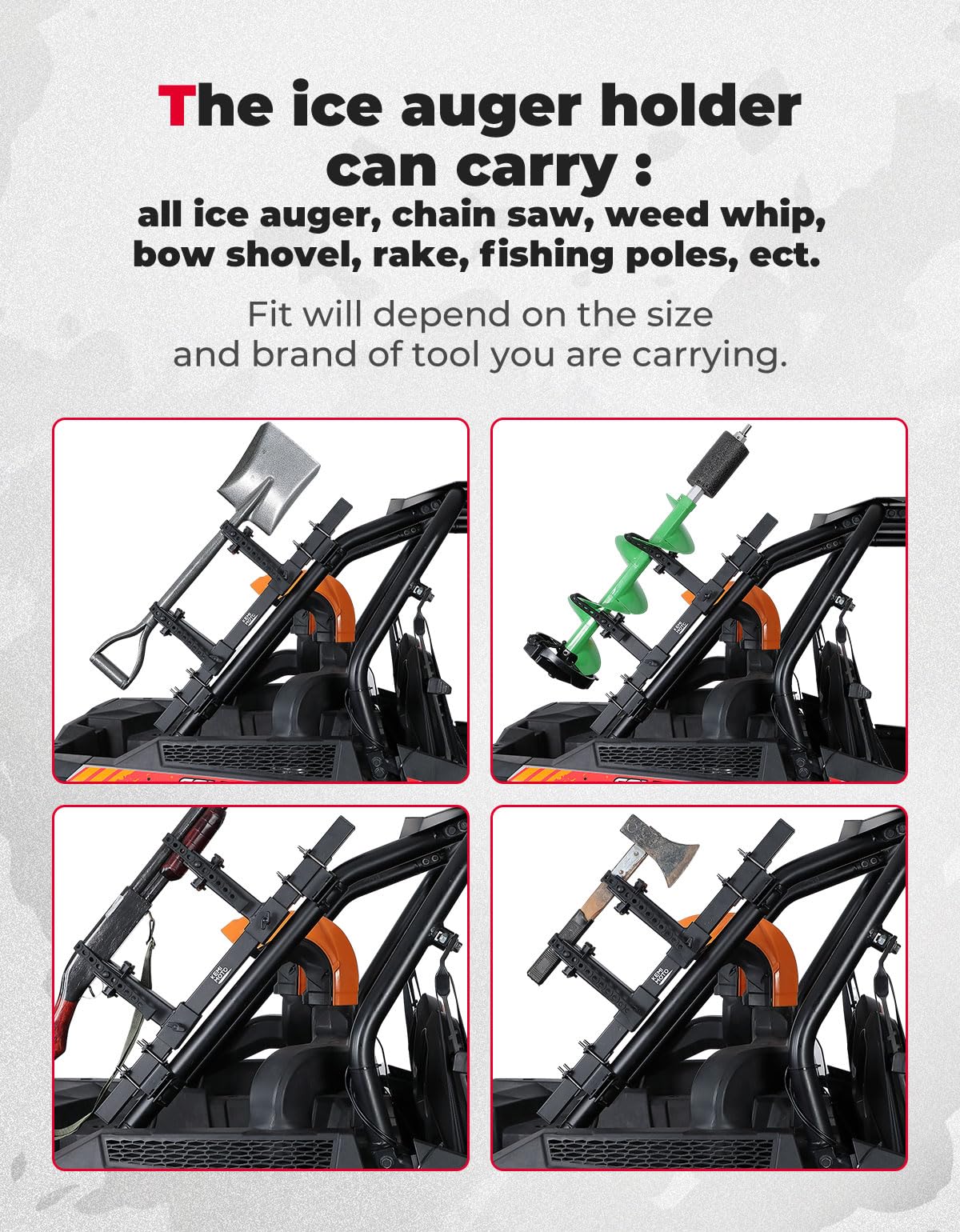 Photo of UTV Ice Auger Holder for 1.65''-2'' Roll Bar by Kemimoto - Premium for UTVs / Side by Sides
