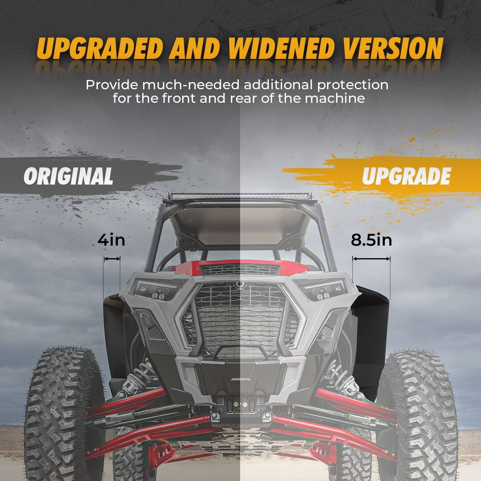 Photo of Fender Flares 8.5 Inch Mud Flap for Polaris RZR XP 1000/4 by Kemimoto - Premium for UTVs / Side by Sides