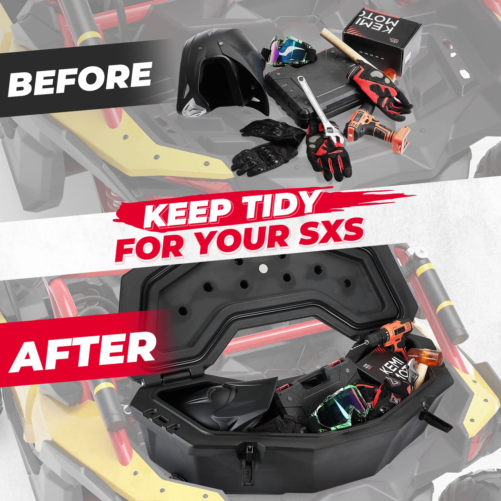 Photo of LinQ Pivoting Rack & Rear Storage Box for Maverick X3/MAX by Kemimoto - Premium for UTVs / Side by Sides