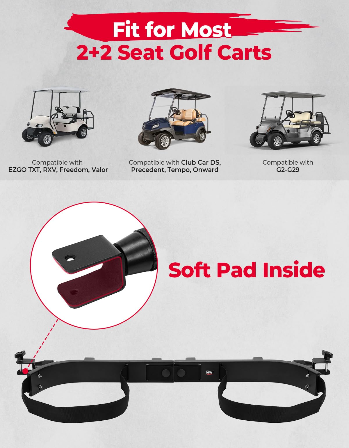 Photo of Golf Cart Bag Holder Bracket for Most 2+2 Seat by Kemimoto - Premium for UTVs / Side by Sides