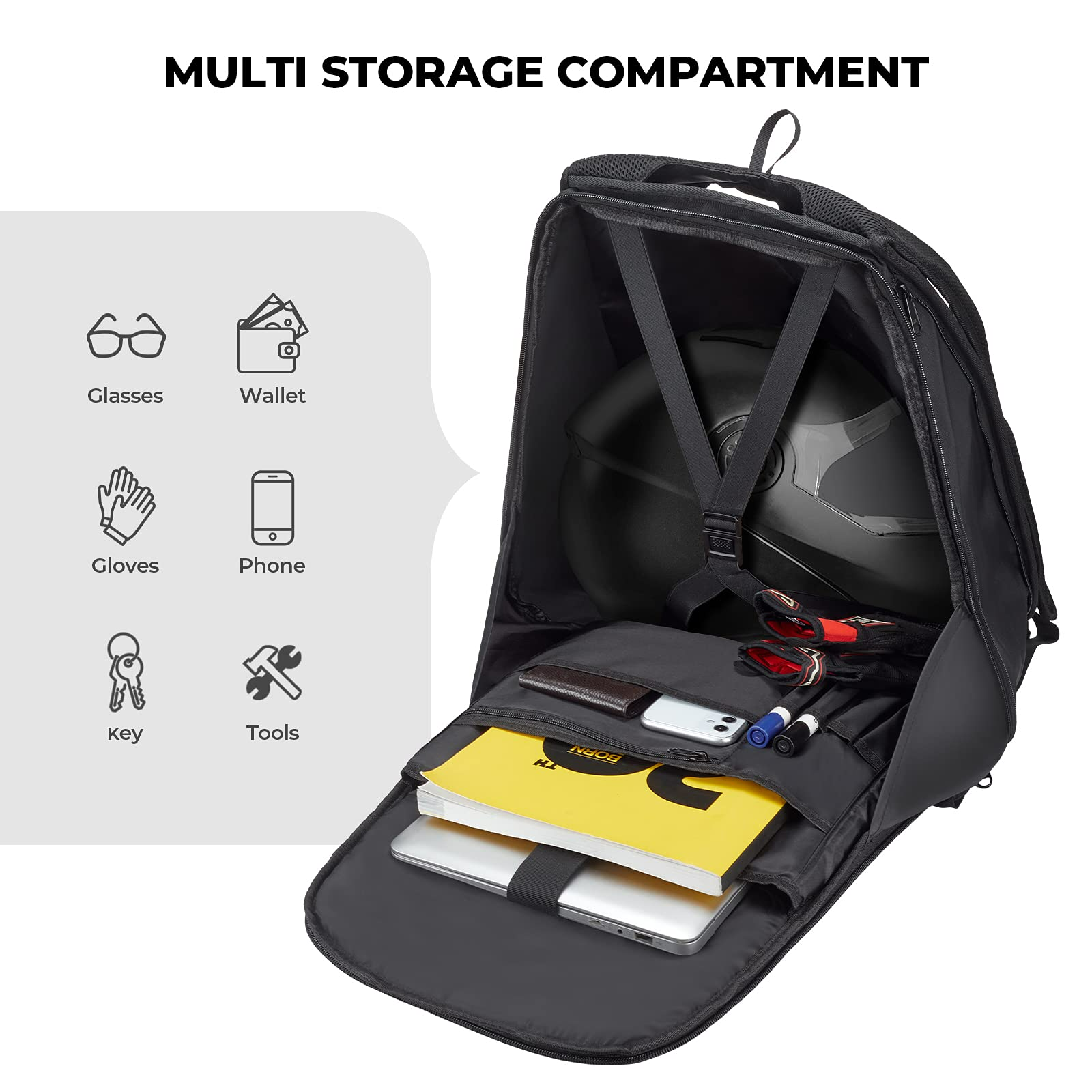 Photo of 20L Motorcycle Hardshell Expandable Backpack by Kemimoto - Premium for UTVs / Side by Sides