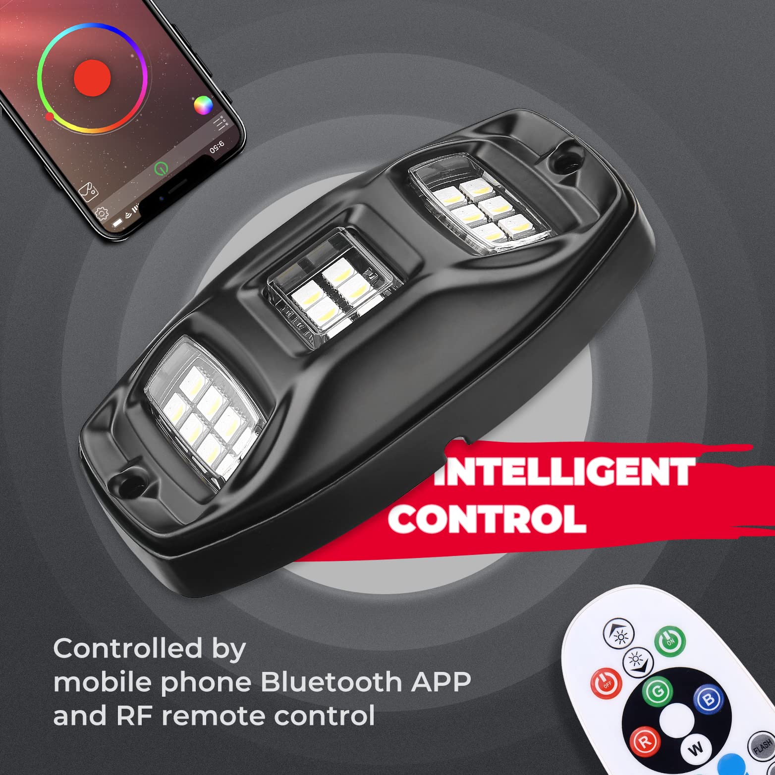 Photo of 3FT COB Whip Lights & RGB Rock Light Kit for UTV ATV Jeep by Kemimoto - Premium for UTVs / Side by Sides