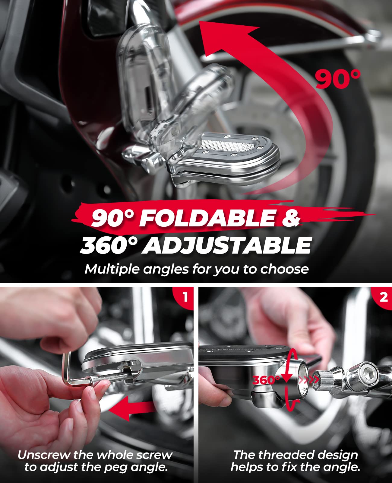 Photo of Motorcycle Adjustable Foot Pegs for 1.25" Engine Guard by Kemimoto - Premium for UTVs / Side by Sides