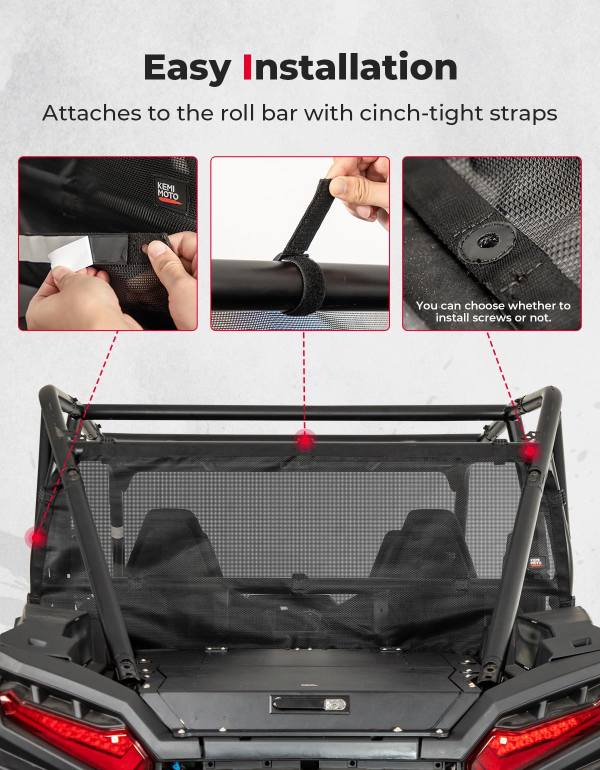 Photo of Rear Window Net for Polaris RZR XP 1000/4 1000 2024/2025+ by Kemimoto - Premium for UTVs / Side by Sides