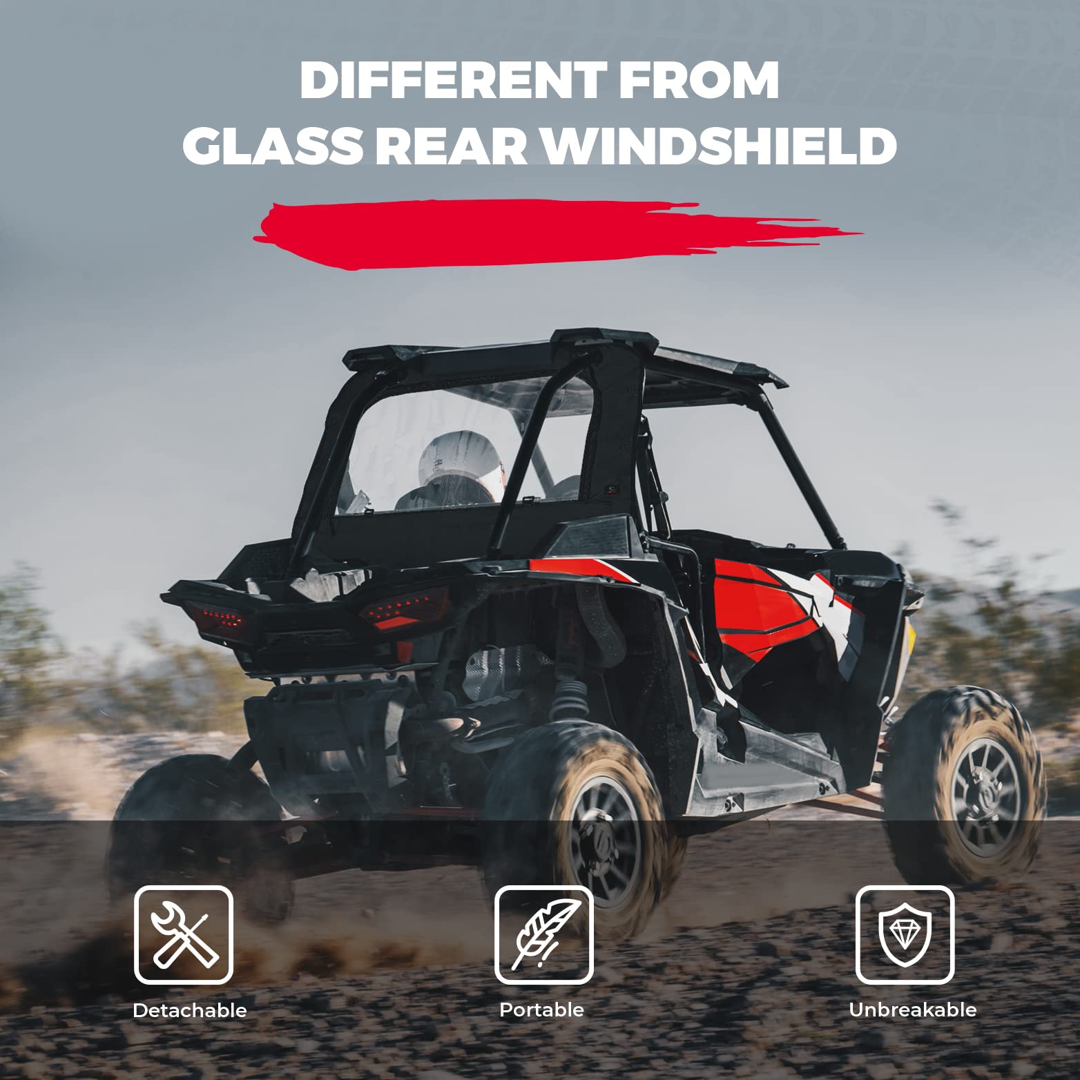 Photo of Soft Rear Windshield for Polaris RZR XP 1000 /4 2014-2023 by Kemimoto - Premium for UTVs / Side by Sides