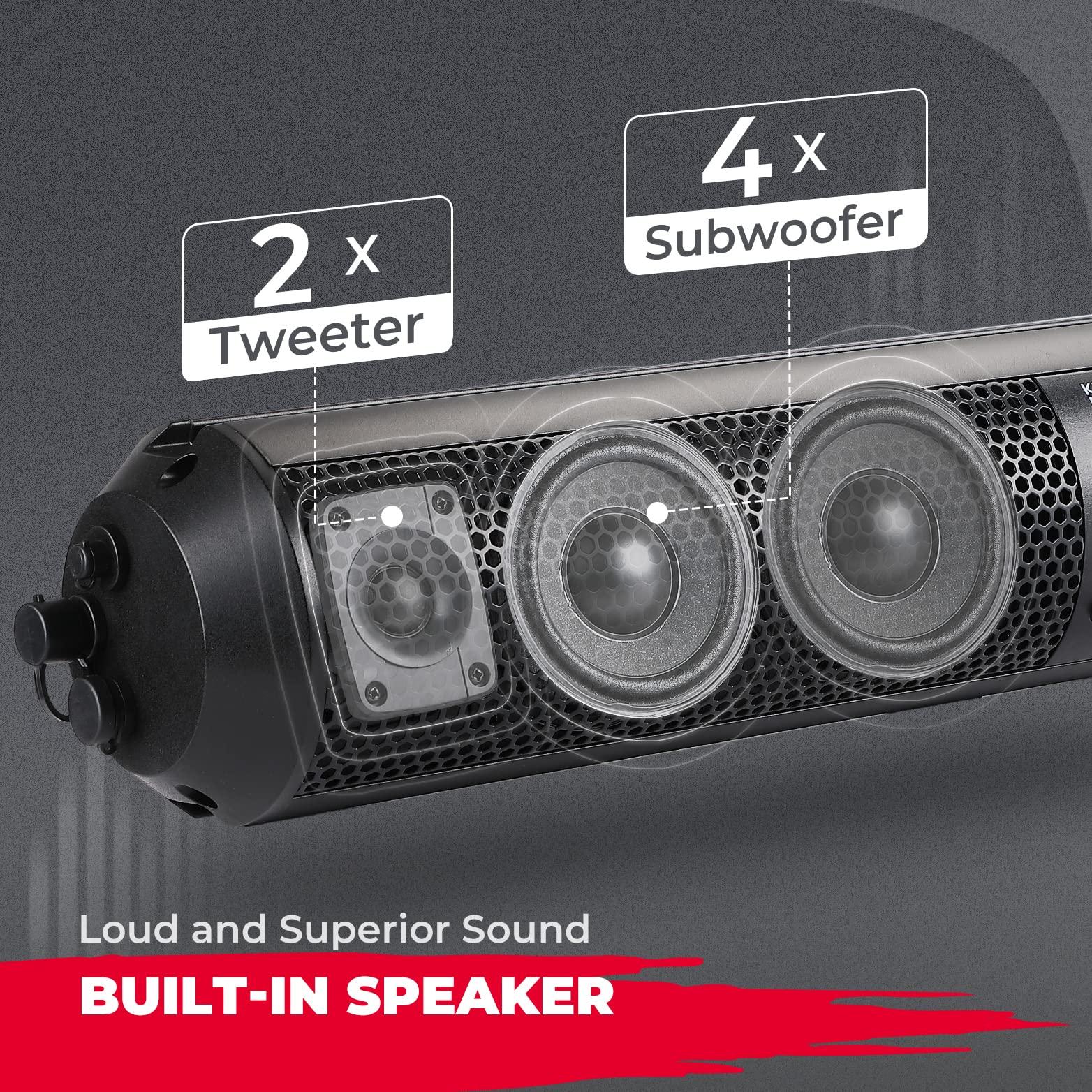 Photo of 6 Speaker UTV Bluetooth Sound Bar for Can Am Maverick/X3/ Trail/ Defender/ Commander by Kemimoto - Premium for UTVs / Side by Sides