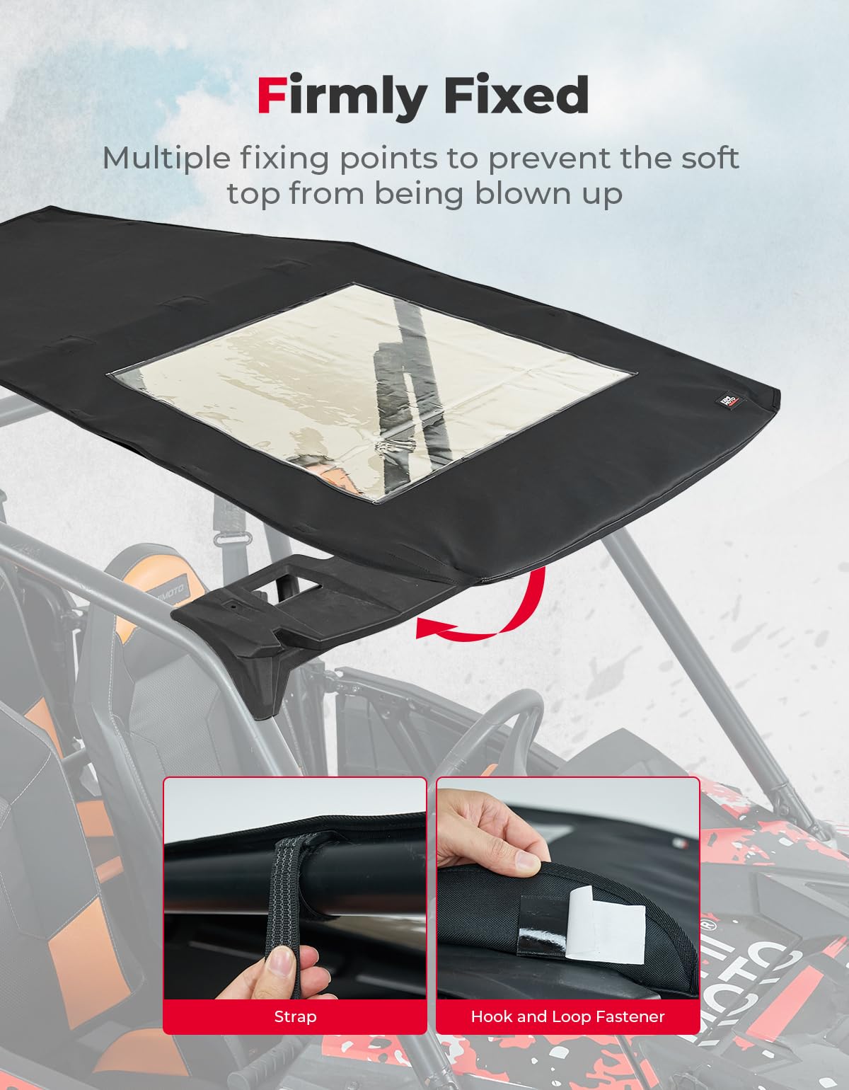Photo of Waterproof Soft Roof Top for Polaris RZR XP 4 1000/ 4 Turbo / 4 900 by Kemimoto - Premium for UTVs / Side by Sides