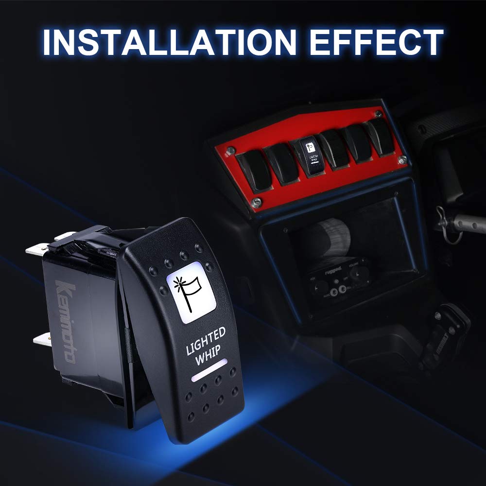 Photo of Lighted Whip Illuminated Marine Rocker Switch 12V by Kemimoto - Premium for UTVs / Side by Sides
