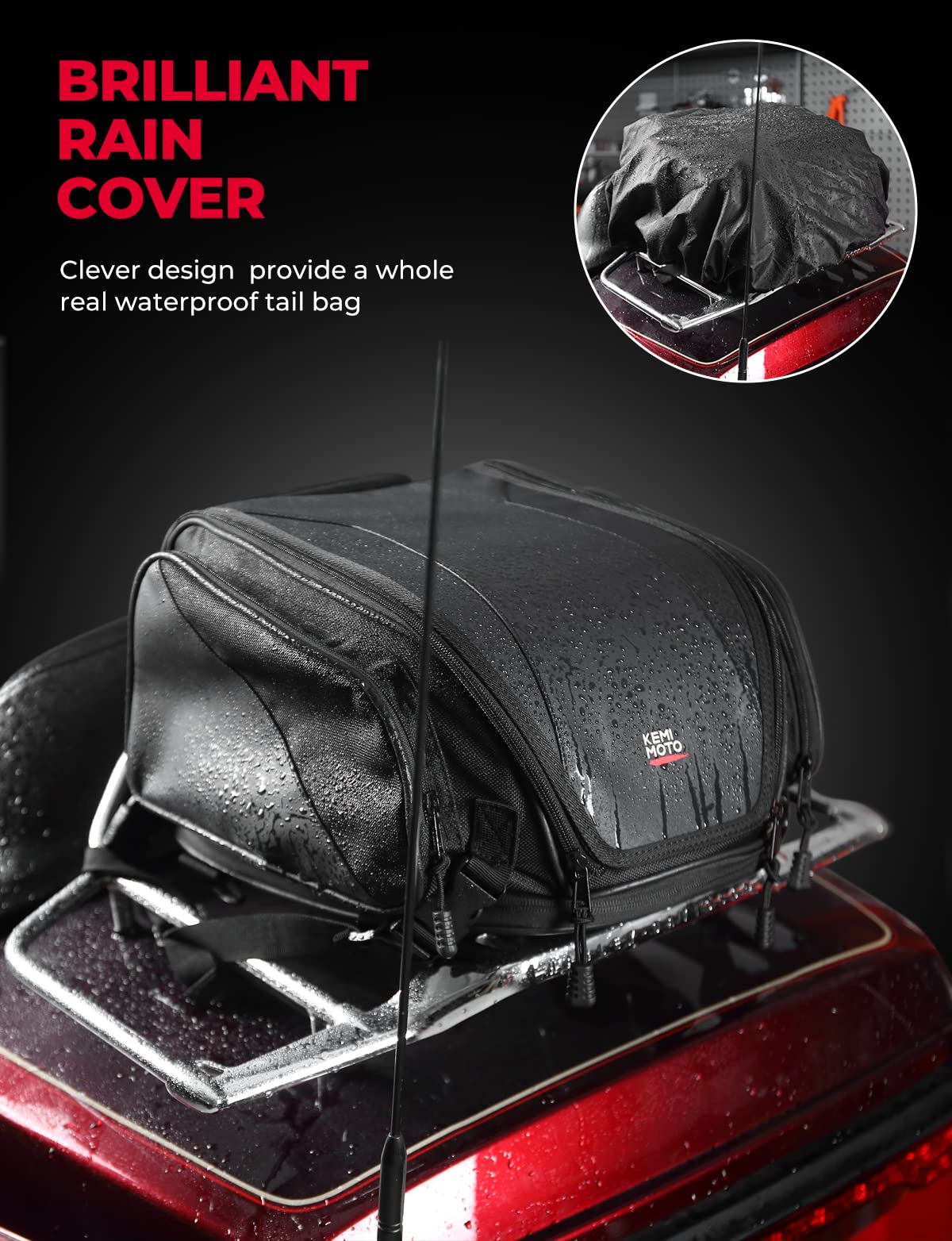 Photo of Motorcycle Tail Bag Expandable Sissy bar Bag 22L for Sportster Softail Dyna Touring by Kemimoto - Premium for UTVs / Side by Sides