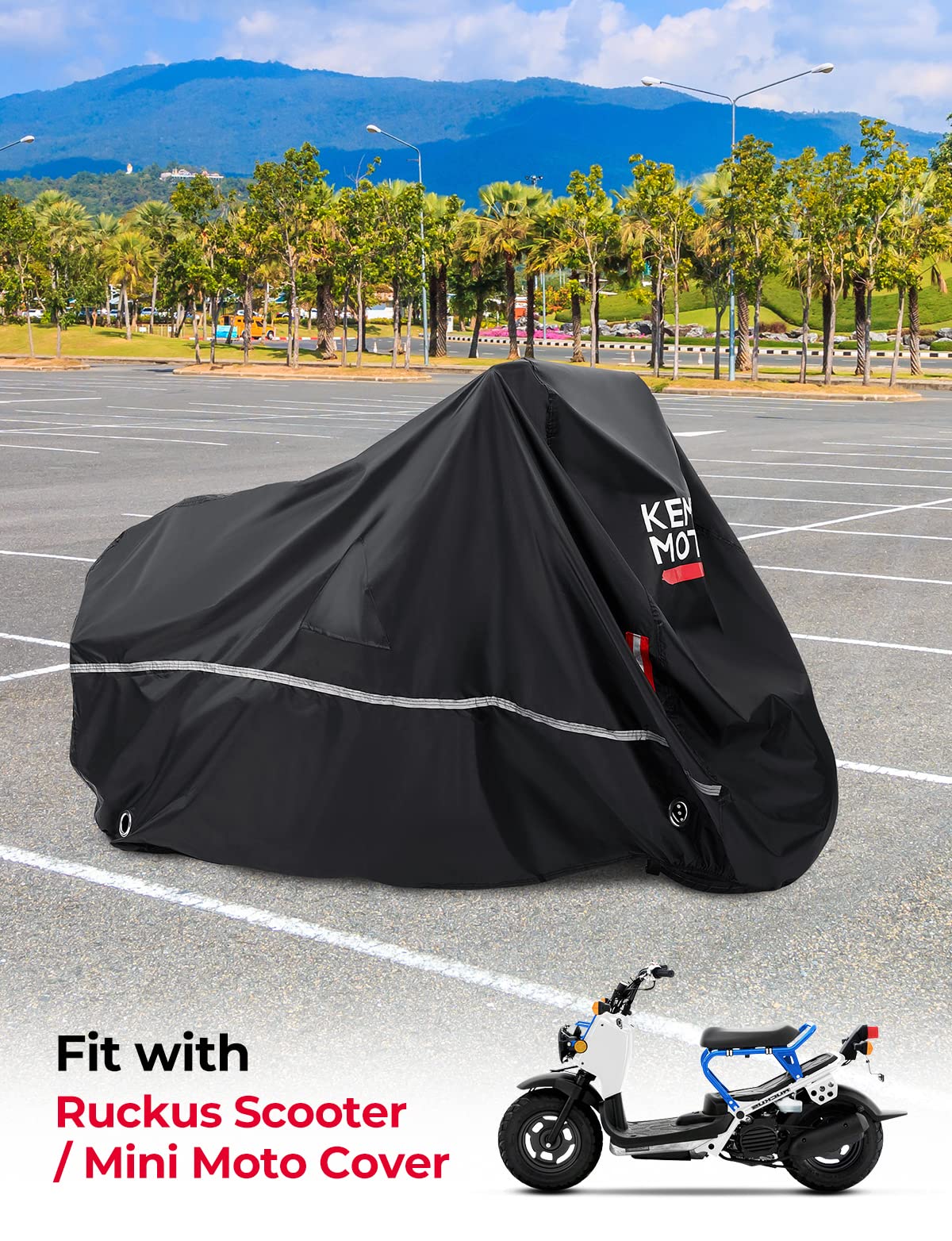 Photo of Weatherproof Motorcycle Cover for Grom Navi Ruckus Scooter by Kemimoto - Premium for UTVs / Side by Sides