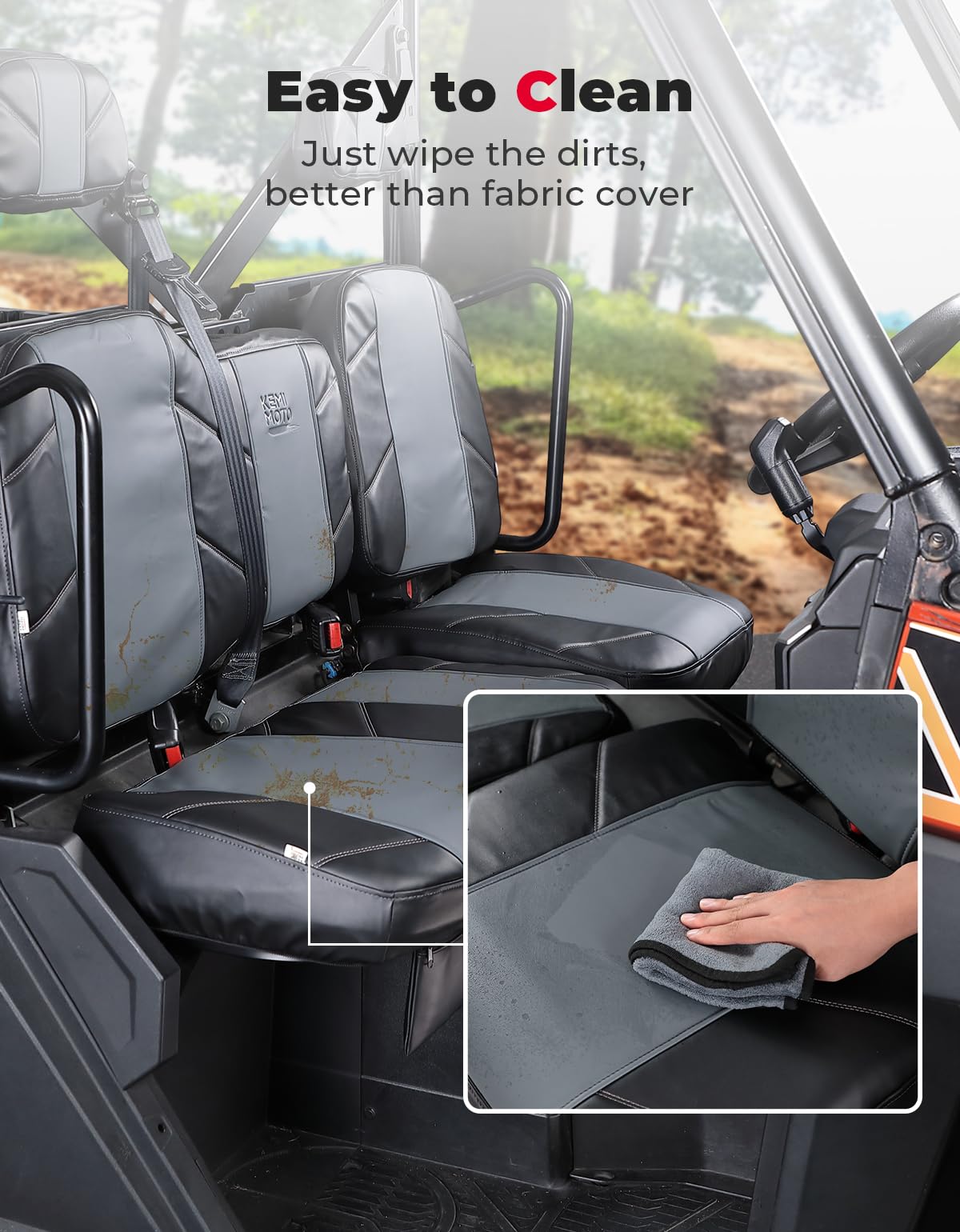 Photo of UTV Leather Seat Covers with Pocket for Polaris Ranger XP 1000/Crew by Kemimoto - Premium for UTVs / Side by Sides