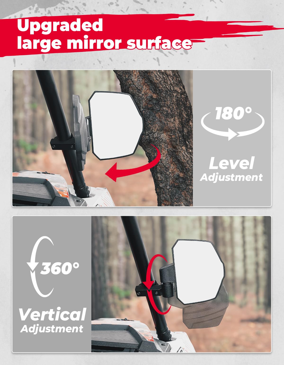 Photo of UTV Universal Large View Side Mirrors for 1.65"-2" Roll Bar by Kemimoto - Premium for UTVs / Side by Sides