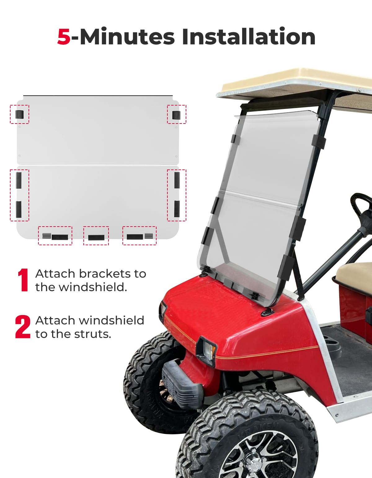 Photo of Kemimoto Foldable Golf Cart Windshield for Club Car DS (1982-2000) by Kemimoto - Premium for UTVs / Side by Sides