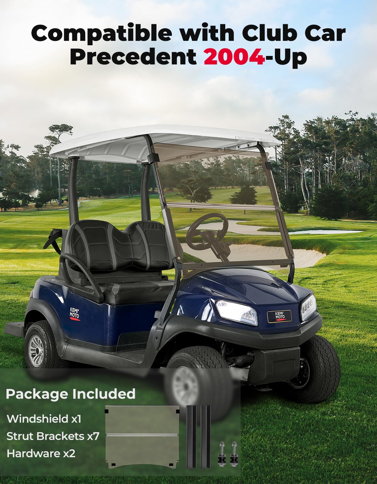Photo of Foldable Golf Cart Windshield for Club Car Precedent Gas/Electric by Kemimoto - Premium for UTVs / Side by Sides