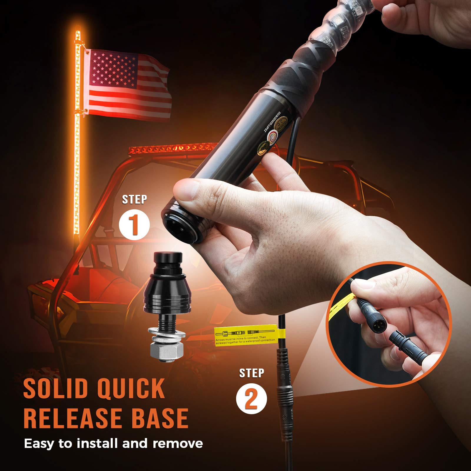 Photo of 4FT Spiral Whip Light with RF Remote Control, 366 colors, 2 pcs by Kemimoto - Premium for UTVs / Side by Sides