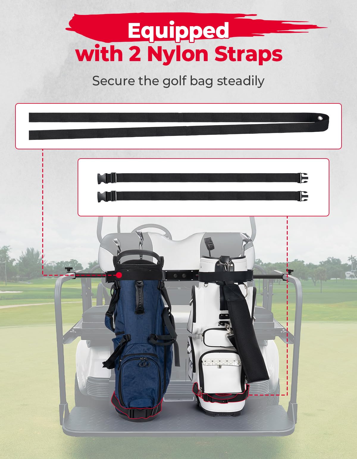 Photo of Golf Cart Bag Holder Bracket for Most 2+2 Seat by Kemimoto - Premium for UTVs / Side by Sides