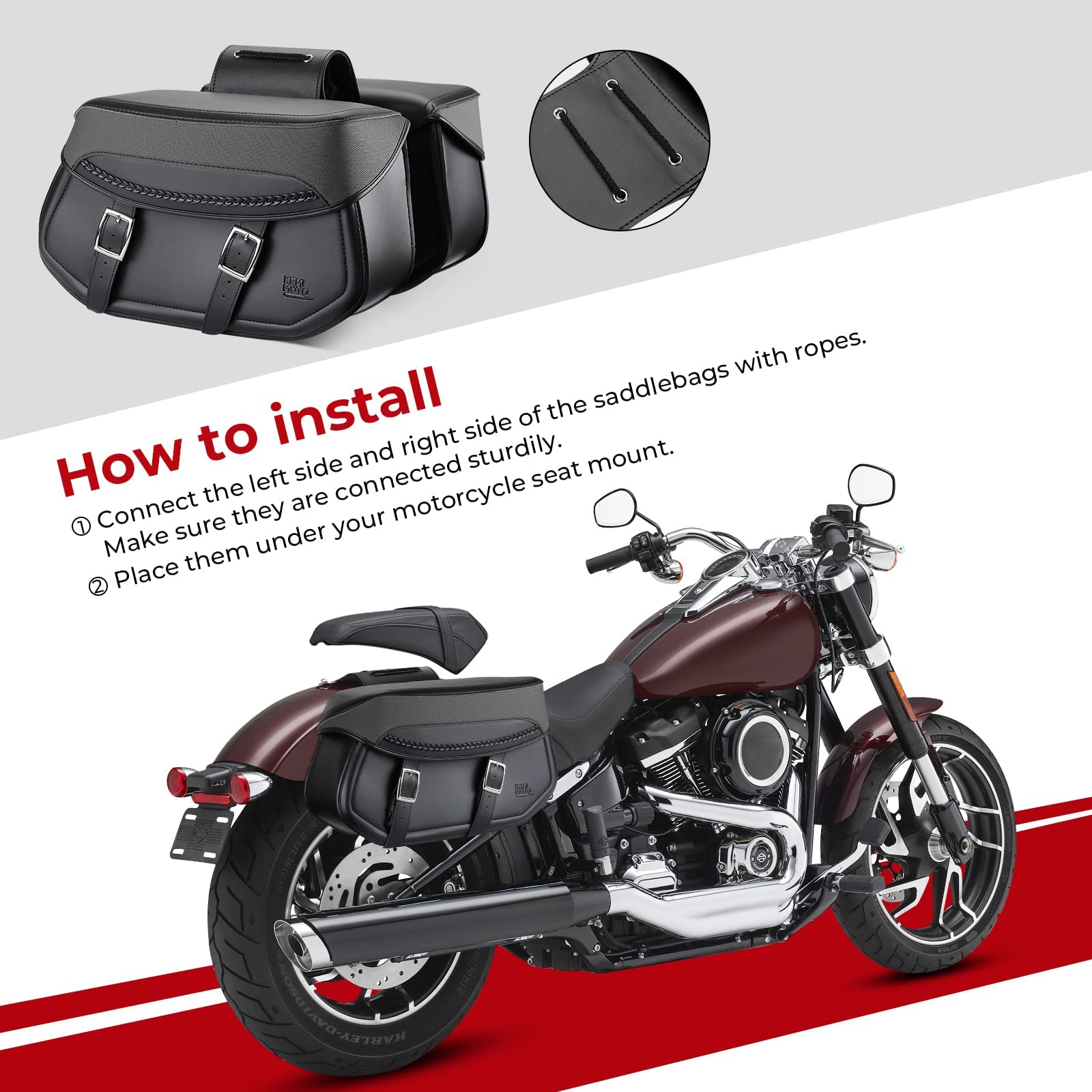 Photo of Motorcycle Synthetic Leather Saddlebags for Harley by Kemimoto - Premium for UTVs / Side by Sides