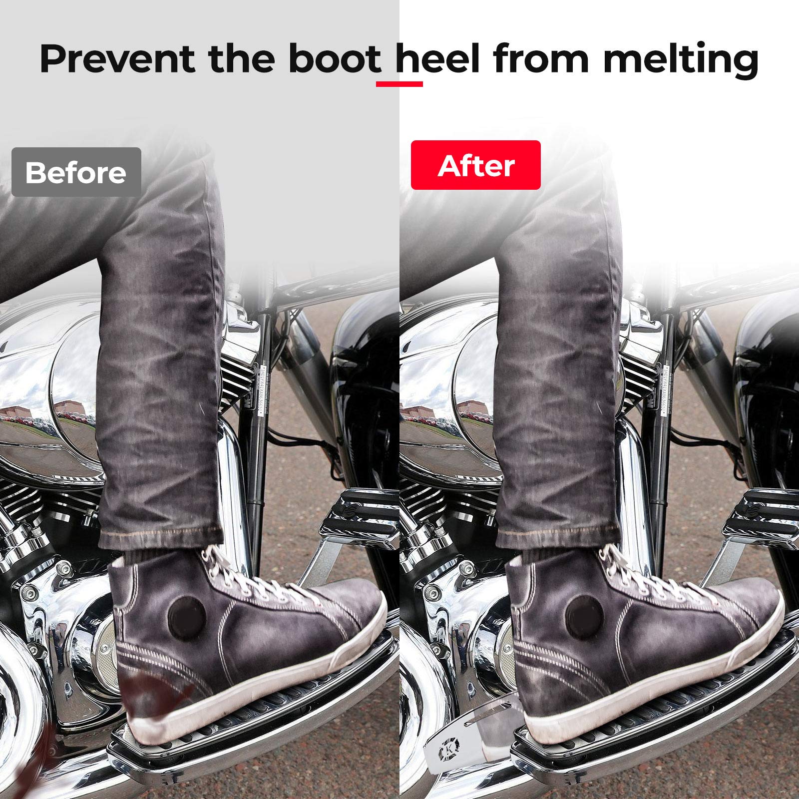 Photo of Motorcycle Rider Footboard Heel Guard, Chrome by Kemimoto - Premium for UTVs / Side by Sides