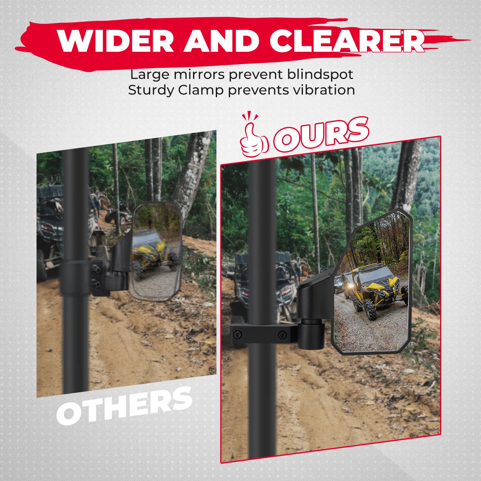 Photo of UTV Side Mirrors Fit with Windshield for 1.6"-2" Roll Bar by Kemimoto - Premium for UTVs / Side by Sides